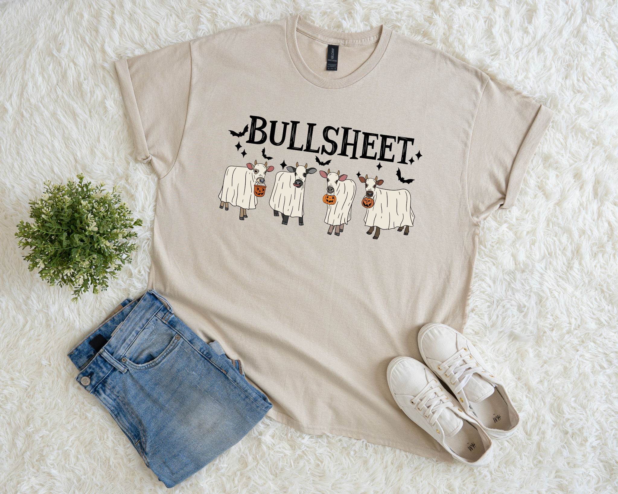 BULLSHEET Halloween T-Shirt – Funny Farm Ghost Cow Tee
