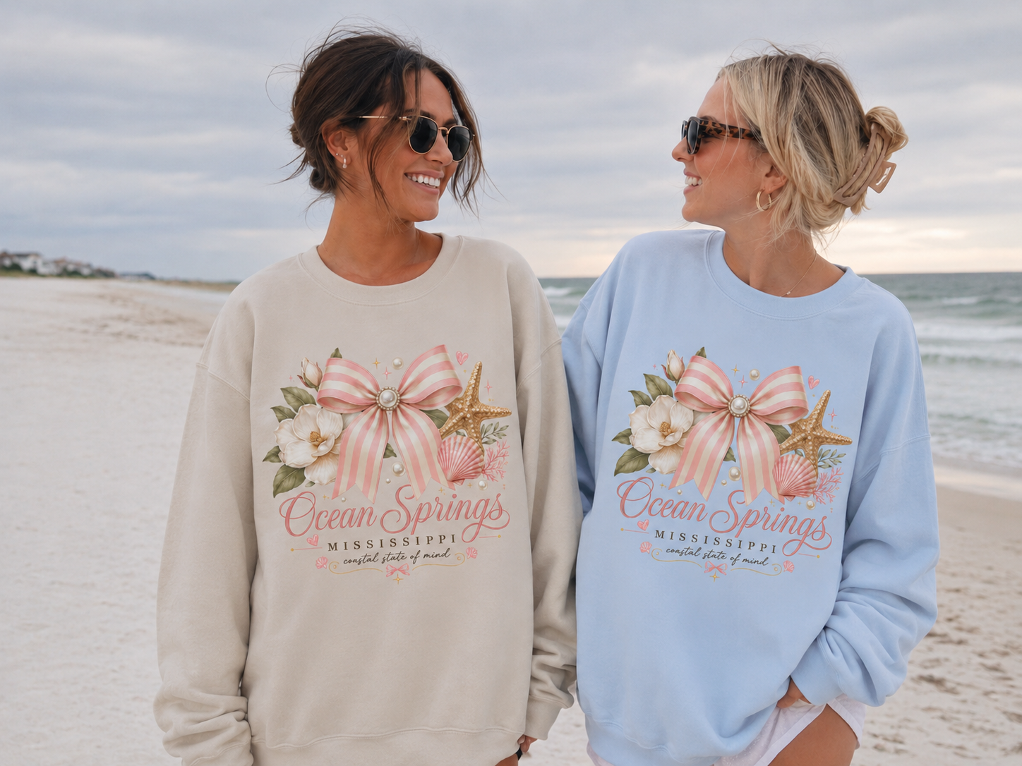Ocean Springs Mississippi Coastal Bow Sweatshirt - Beach Vacation Graphic Sweatshirt - Gildan Unisex Fit Boutique Crewneck