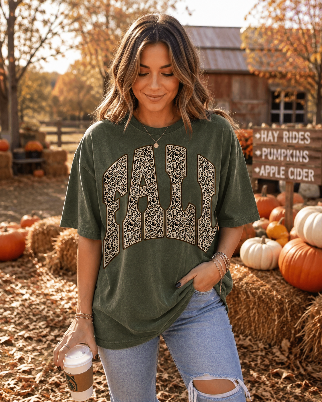 Leopard FALL Graphic Tee - Pumpkin Patch Shirt - Comfort Colors Unisex Fit Boutique Fall Tee