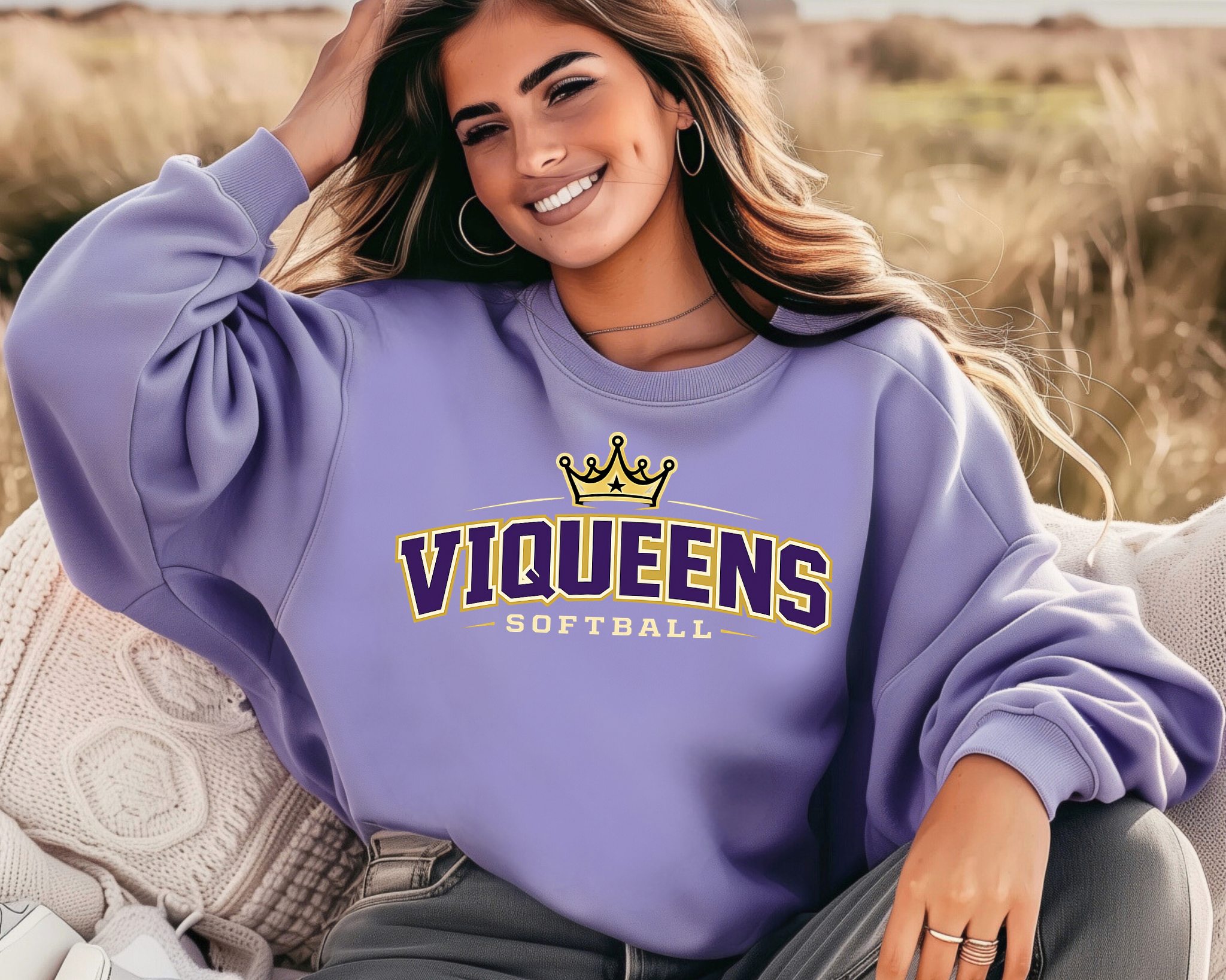 Comfort Colors ViQueens Softball Crown Arch Tee | Purple + Gold Spirit Shirt
