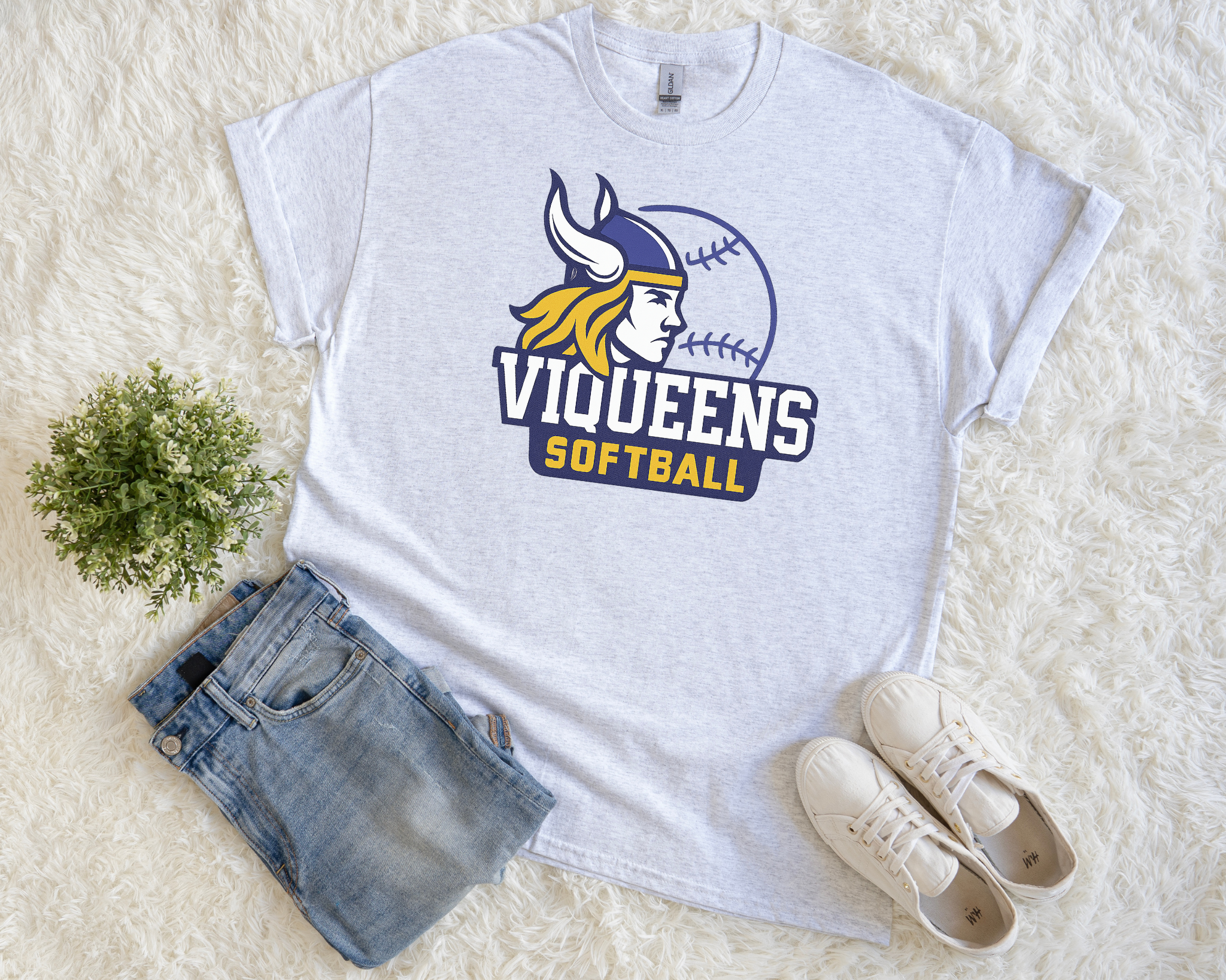 Viqueens Softball Mascot T-Shirt | Purple & Yellow Game Day Tee