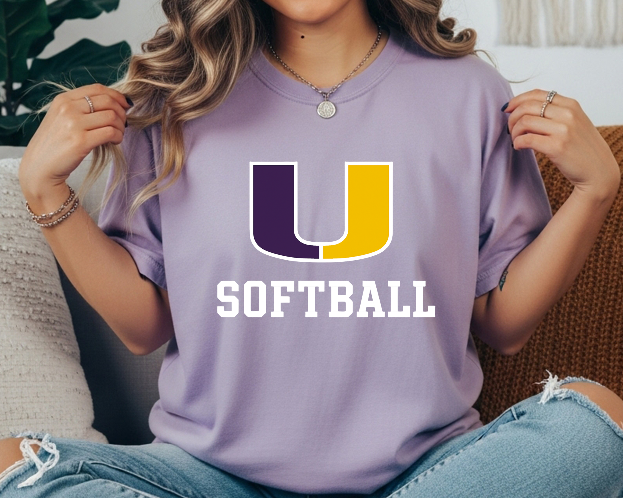 U Softball Comfort Colors Tee | Purple & Yellow School Spirit Shirt