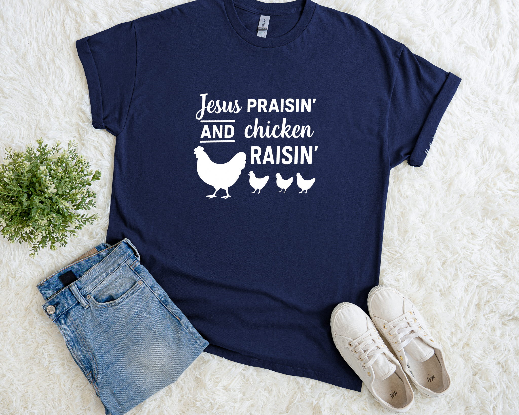 Jesus Praisin’ and Chicken Raisin’ T-Shirt – Faith & Farm Life Tee