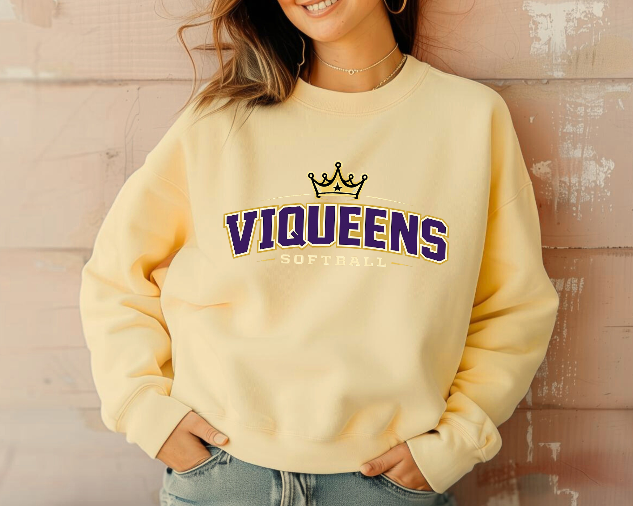 Comfort Colors ViQueens Softball Crown Arch Tee | Purple + Gold Spirit Shirt
