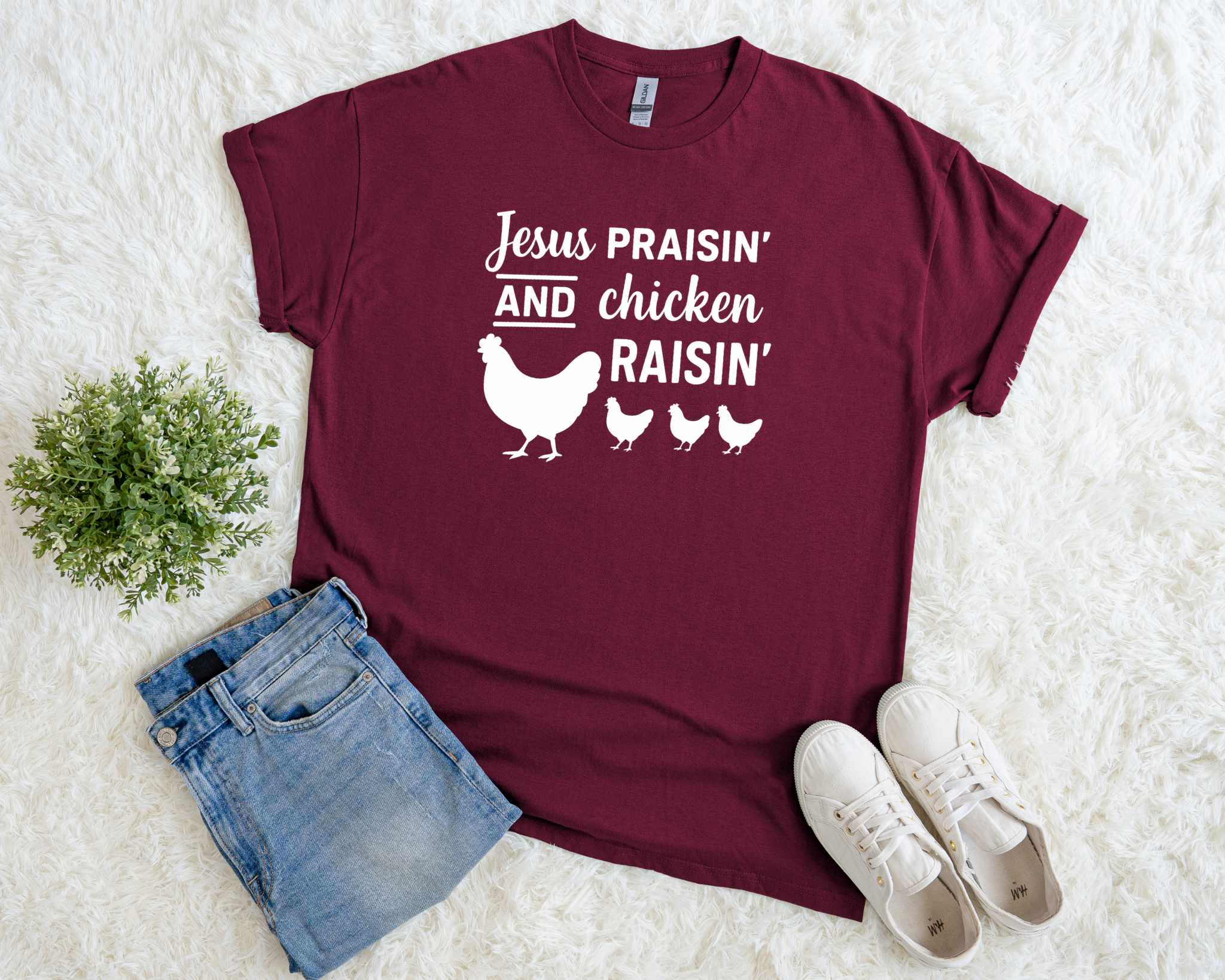 Jesus Praisin’ and Chicken Raisin’ T-Shirt – Faith & Farm Life Tee