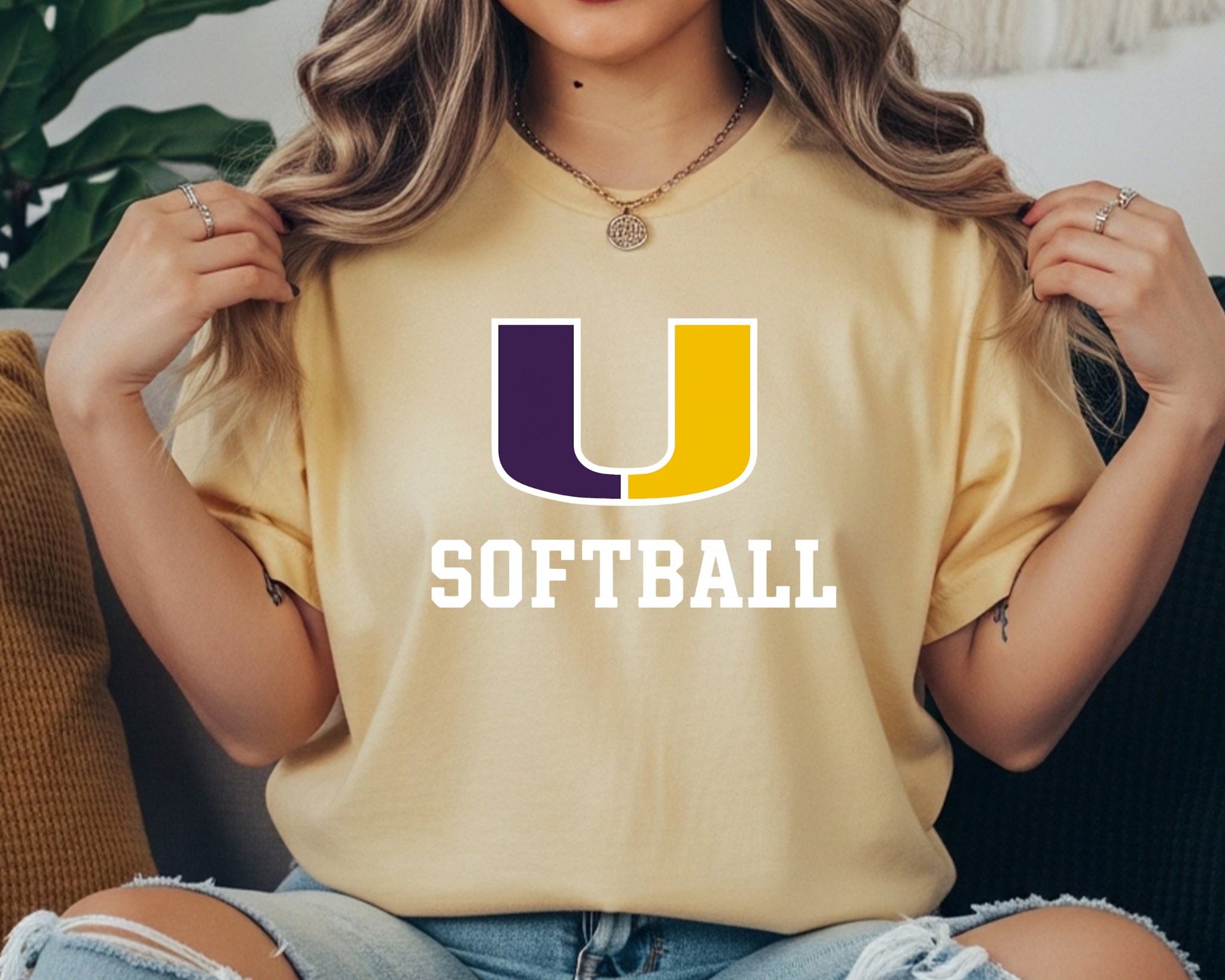 U Softball Comfort Colors Tee | Purple & Yellow School Spirit Shirt