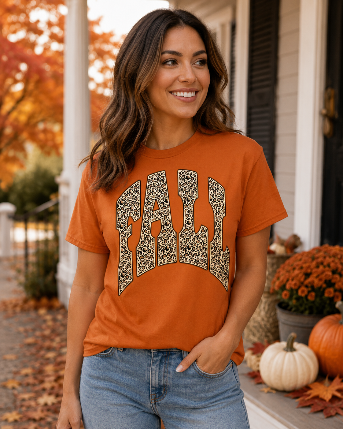 Leopard FALL Graphic Tee - Autumn Pumpkin Patch Shirt - Boutique Fall Graphic Tee