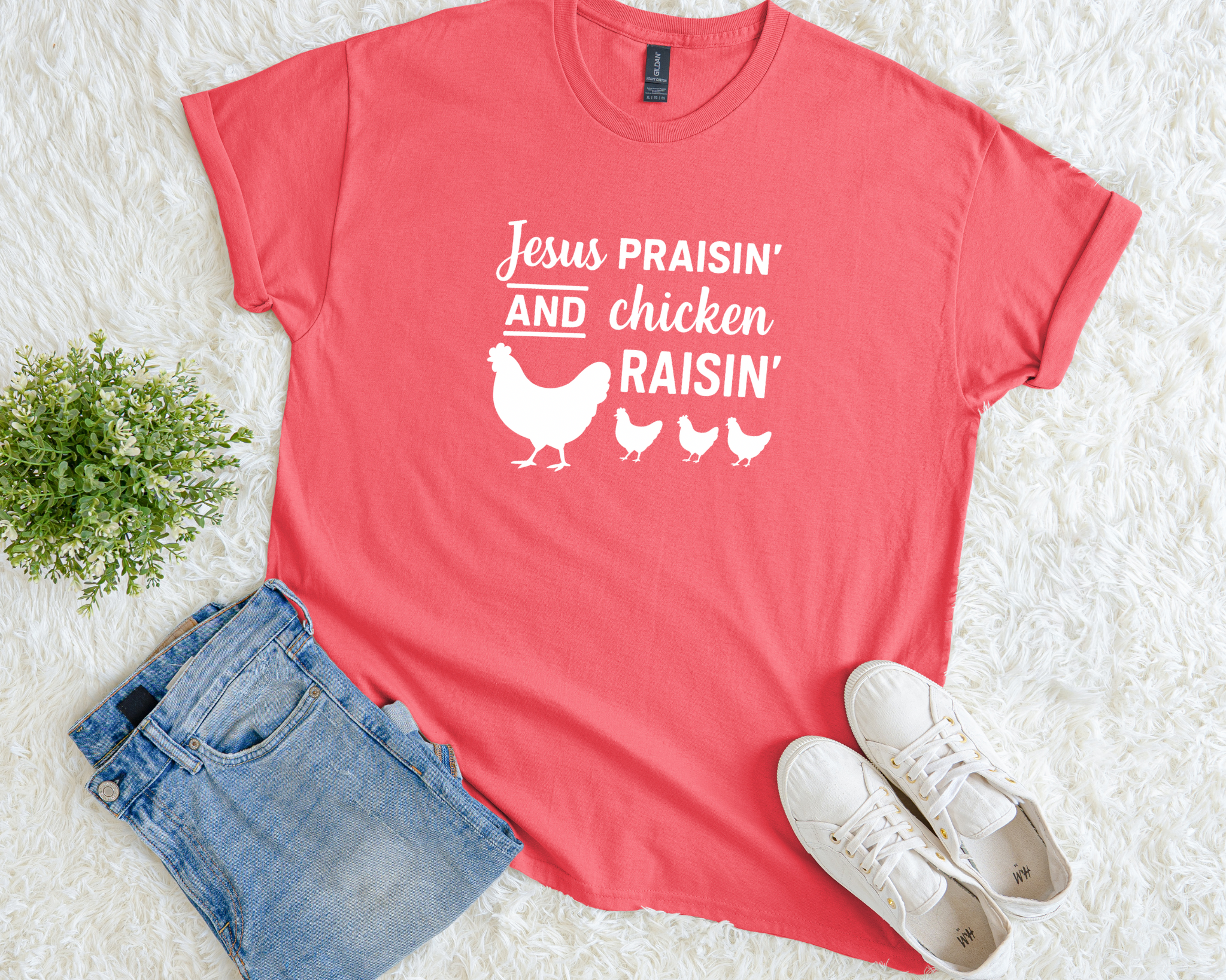 Jesus Praisin’ and Chicken Raisin’ T-Shirt – Faith & Farm Life Tee
