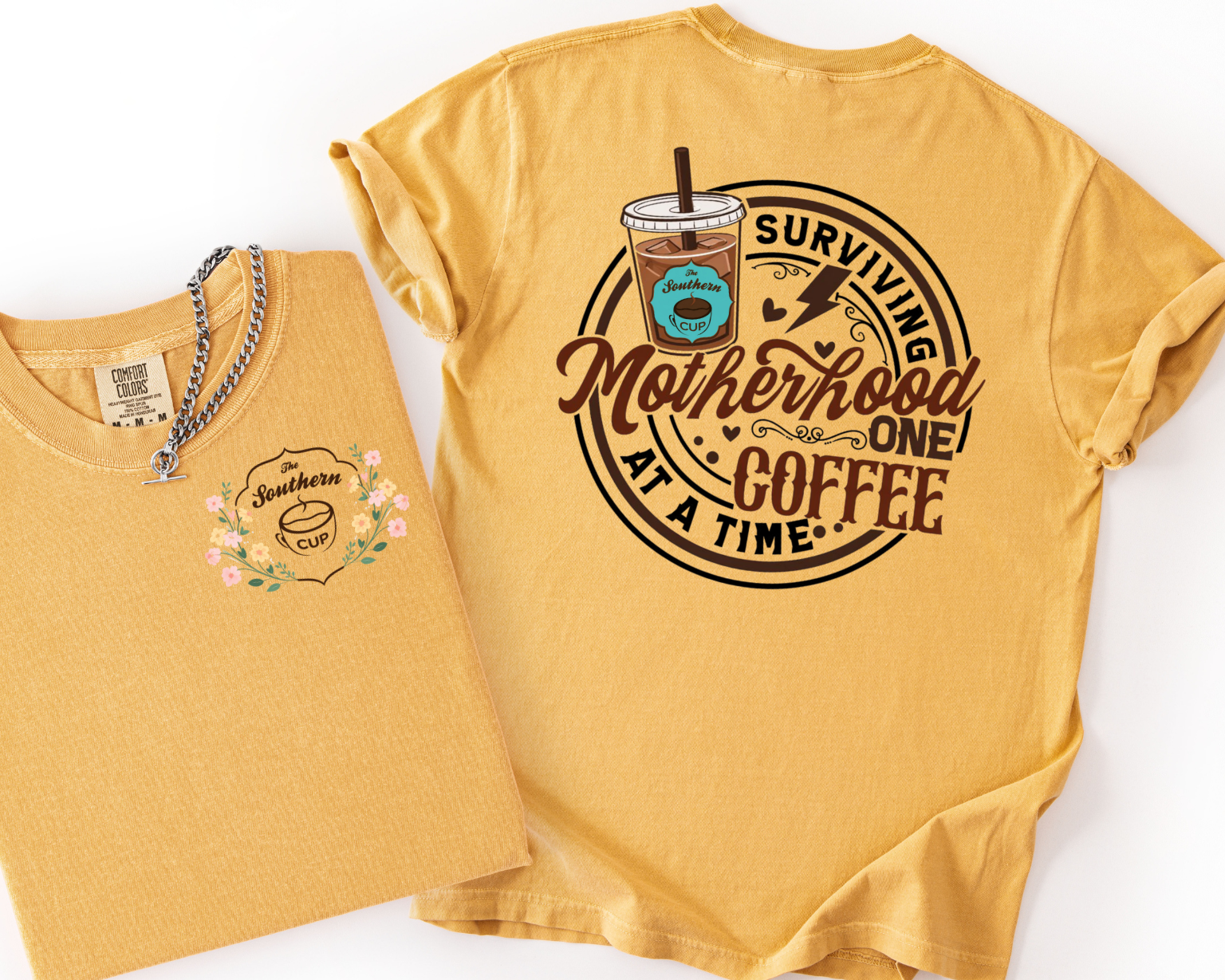 Surviving Motherhood One Coffee at a Time Comfort Colors Tee | The Southern Cup Exclusive