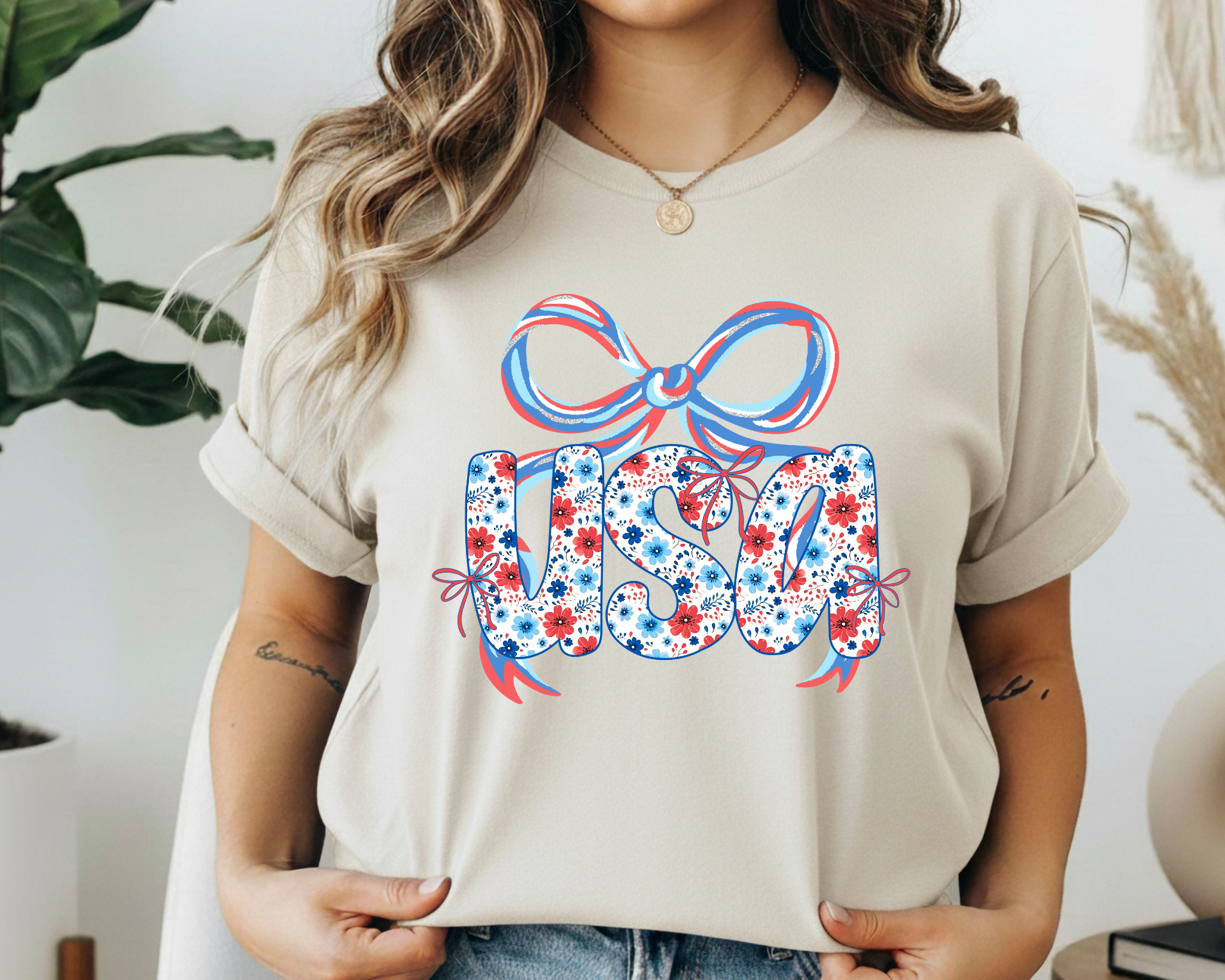 Floral USA Patriotic Shirt | Coquette Fourth of July Tee
