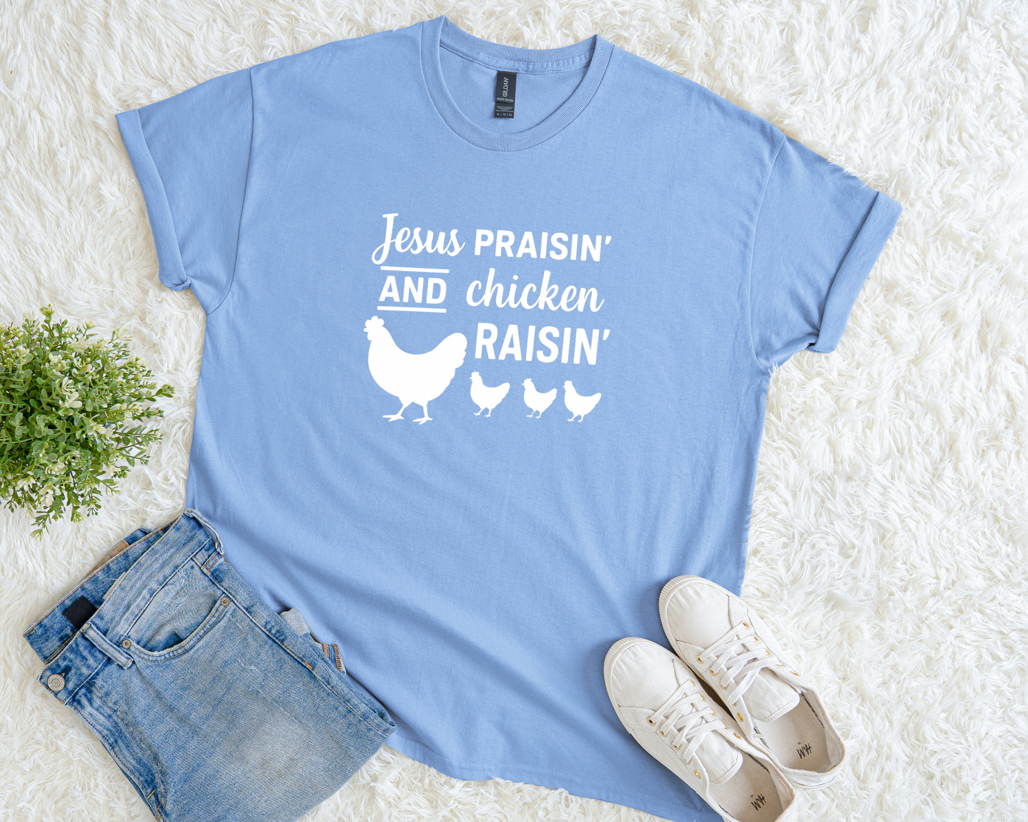 Jesus Praisin’ and Chicken Raisin’ T-Shirt – Faith & Farm Life Tee