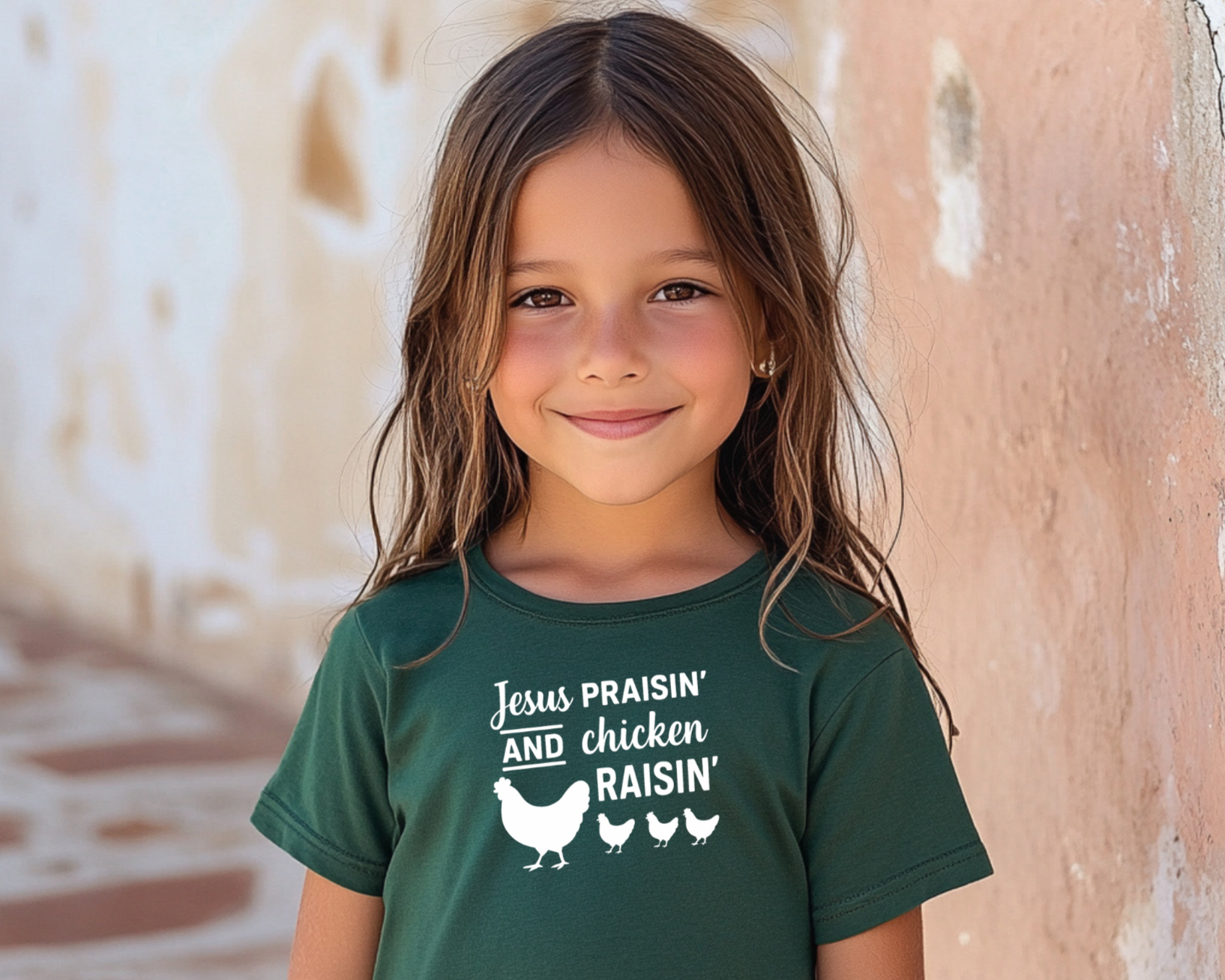 Jesus Praisin’ and Chicken Raisin’ Youth T-Shirt – Farm Life Faith Tee for Kids