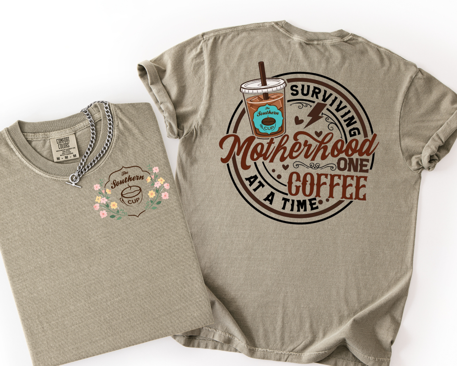 Surviving Motherhood One Coffee at a Time Comfort Colors Tee | The Southern Cup Exclusive