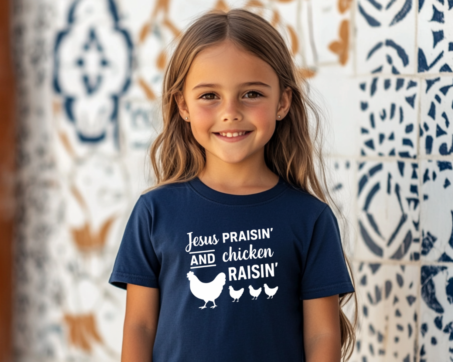 Jesus Praisin’ and Chicken Raisin’ Youth T-Shirt – Farm Life Faith Tee for Kids