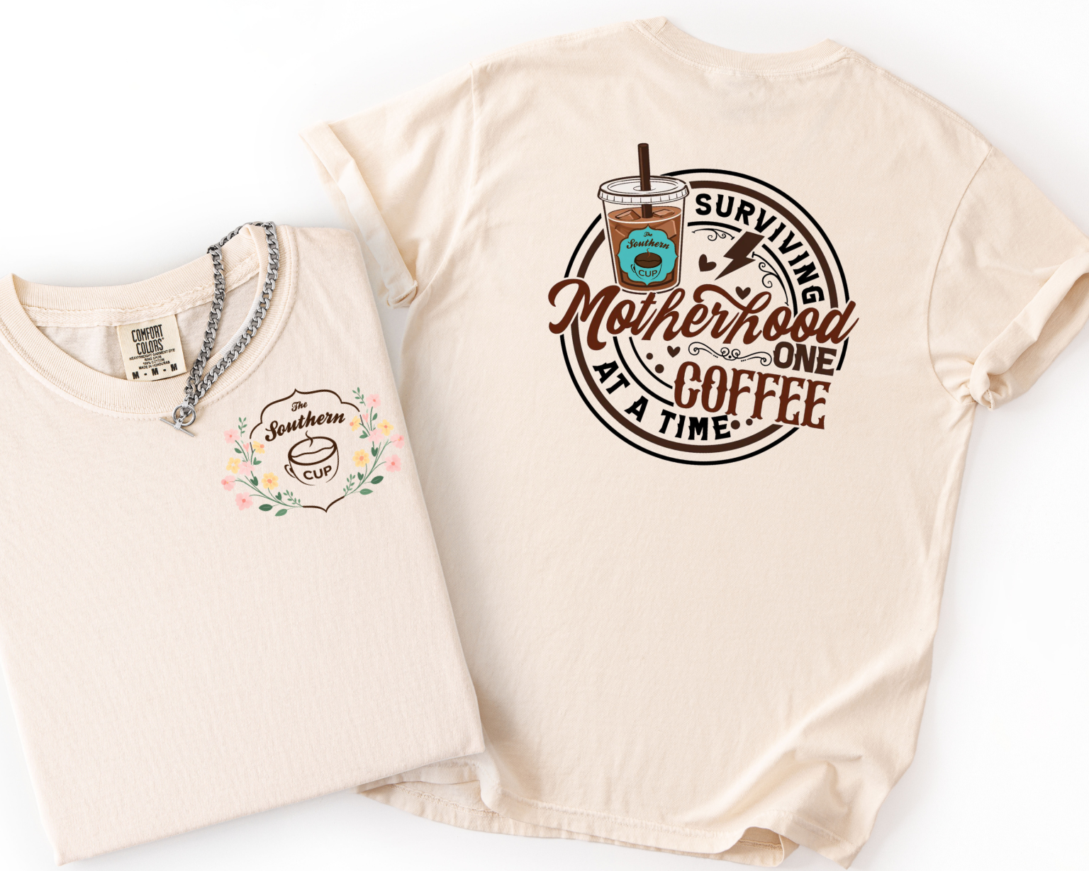 Surviving Motherhood One Coffee at a Time Comfort Colors Tee | The Southern Cup Exclusive