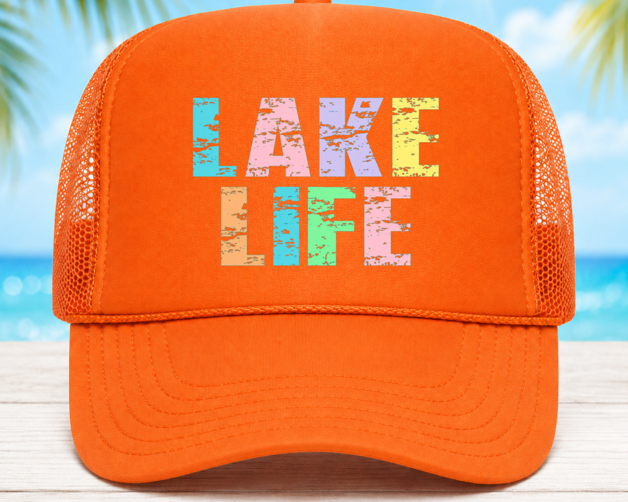 Lake Life Foam Trucker Hat | Summer Lake Graphic Mesh Cap | Vacation Weekend Hat