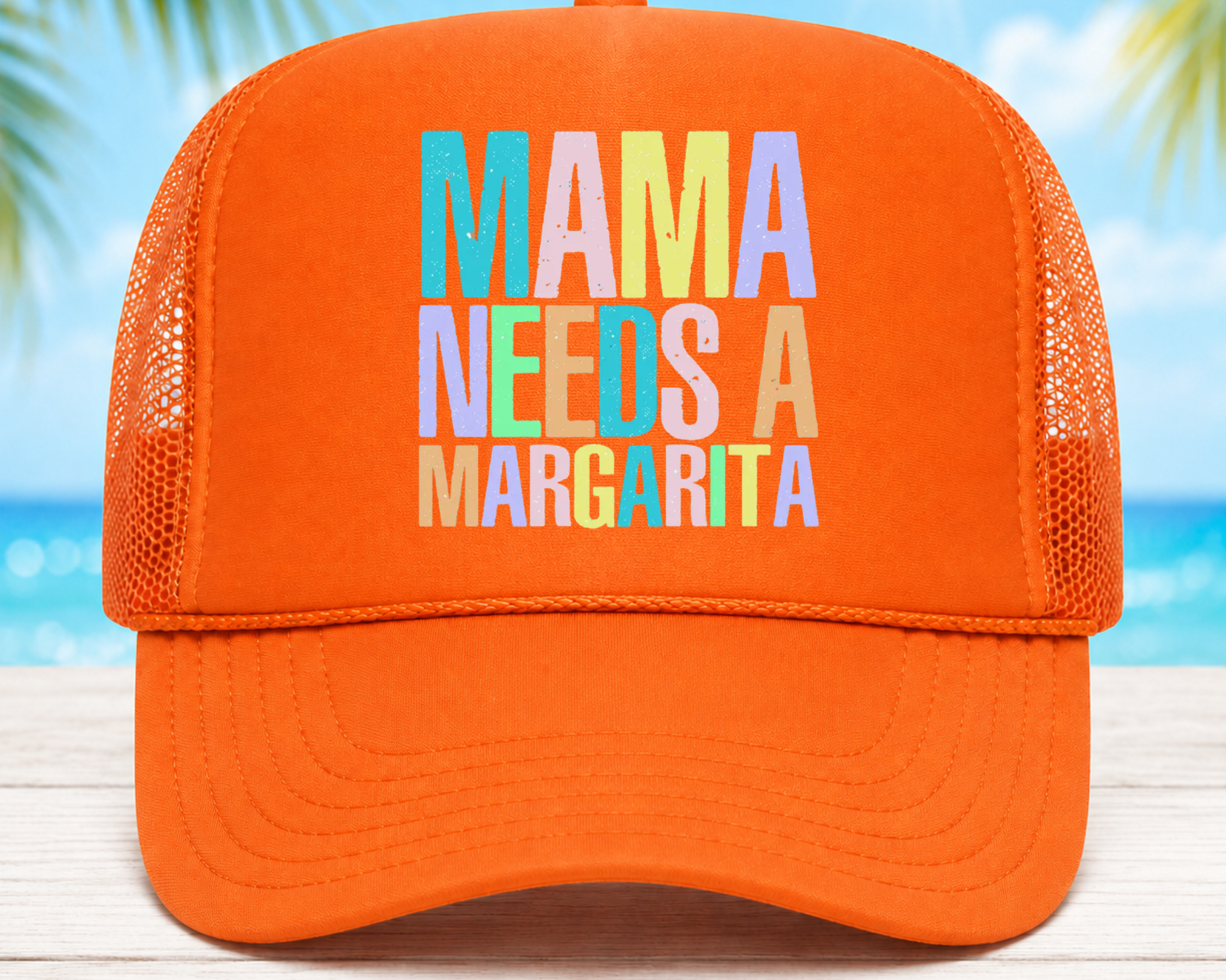 Mama Needs a Margarita Foam Trucker Hat – Pink Summer Graphic Mesh Cap