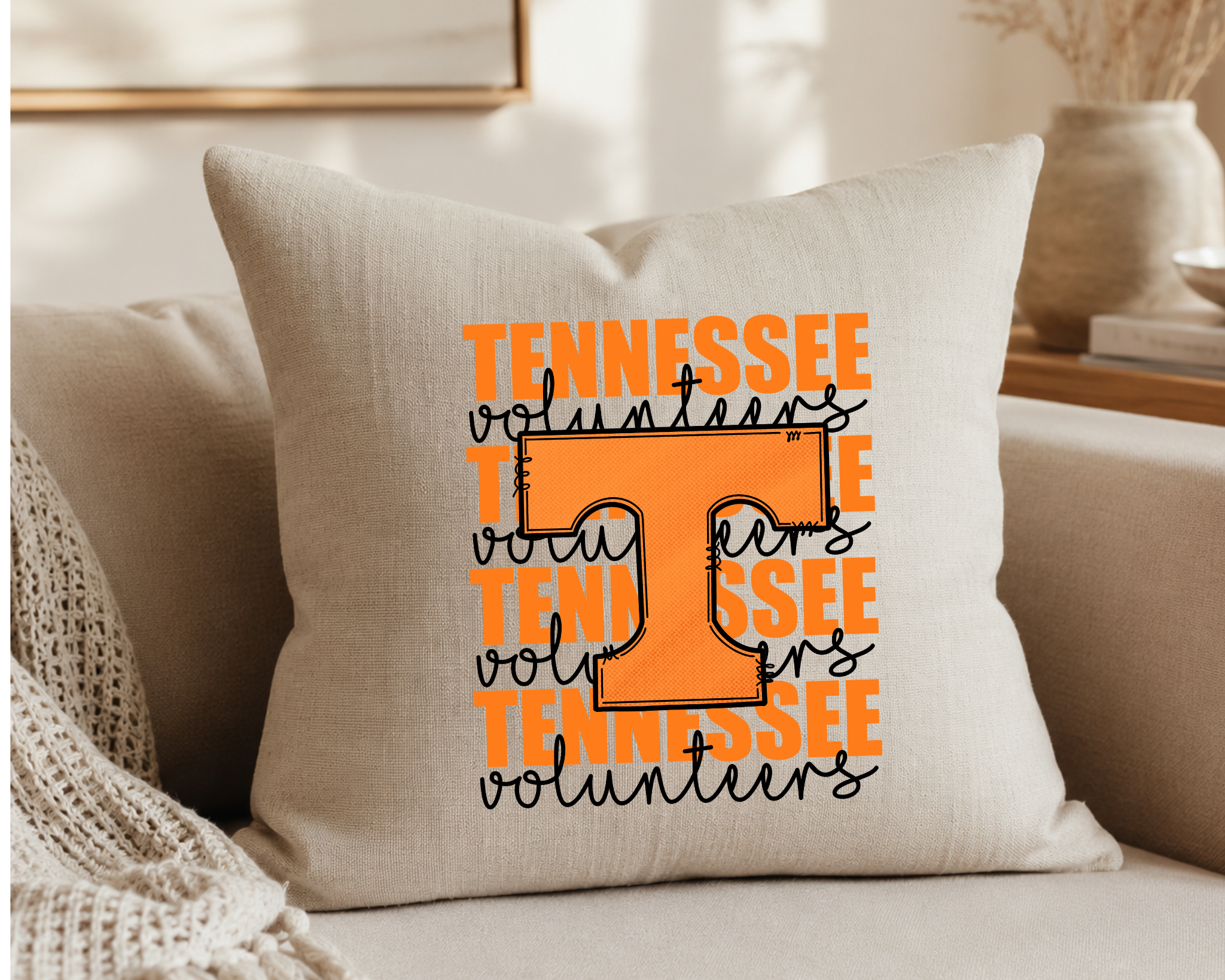 Tennessee Volunteers 20x20 Linen Throw Pillow Cover | Orange Power T Home Decor | Vols Game Day Pillow Case