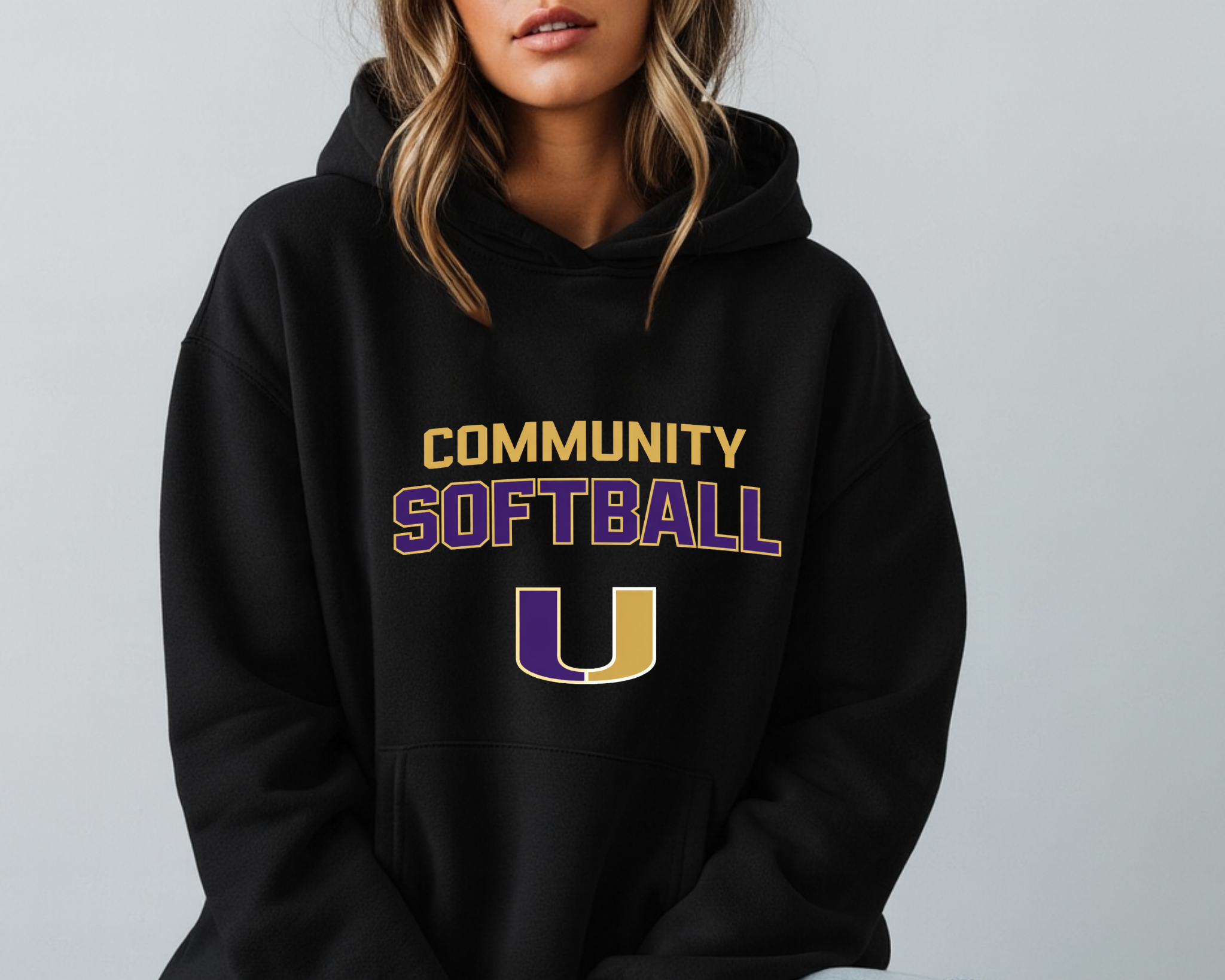 Community Softball Hoodie | Purple + Gold Collegiate “U”