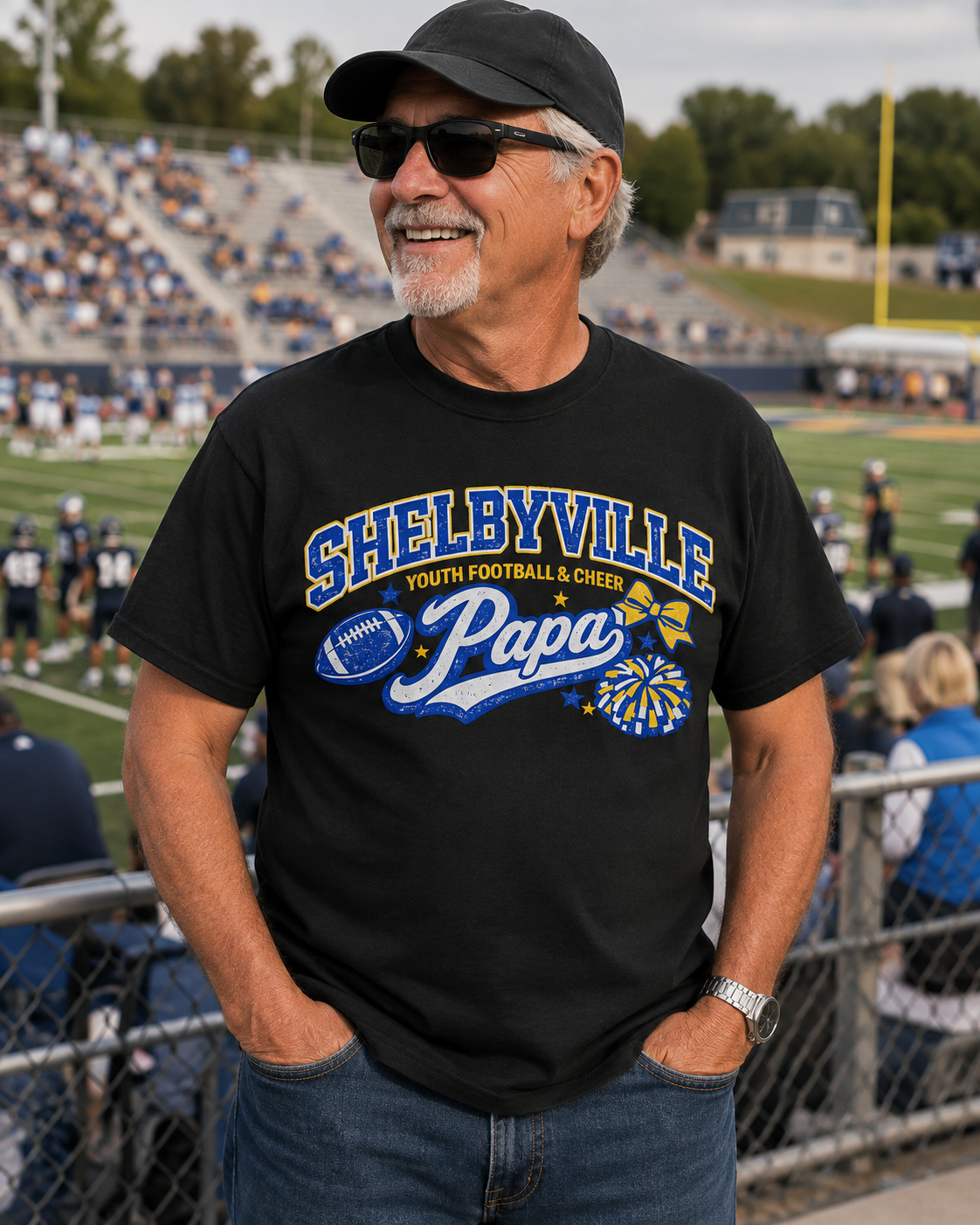 Shelbyville Youth Football & Cheer Papa T-Shirt | Black Gildan Game Day Tee
