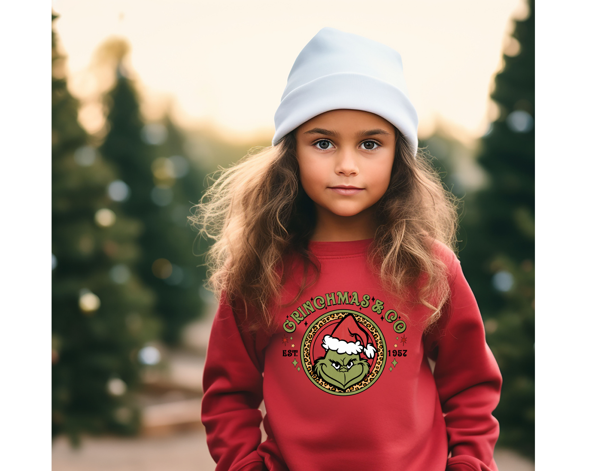 Youth “Grinchmas & Co.” Christmas Sweatshirt | Red Holiday Pullover
