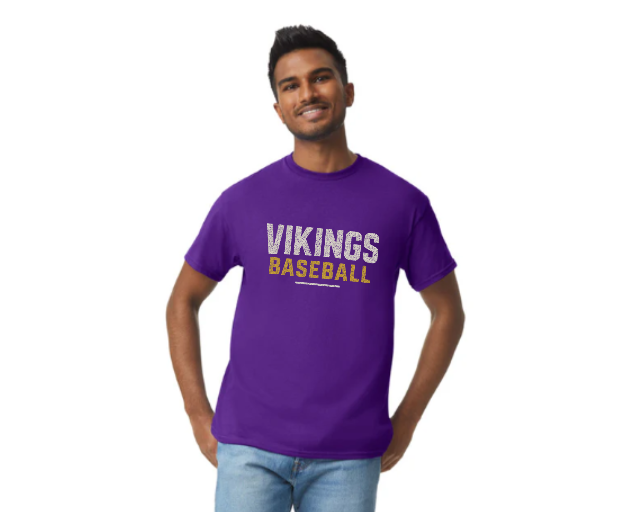 Vikings Baseball Distressed Block Tee | Purple & Gold Team Spirit Shirt