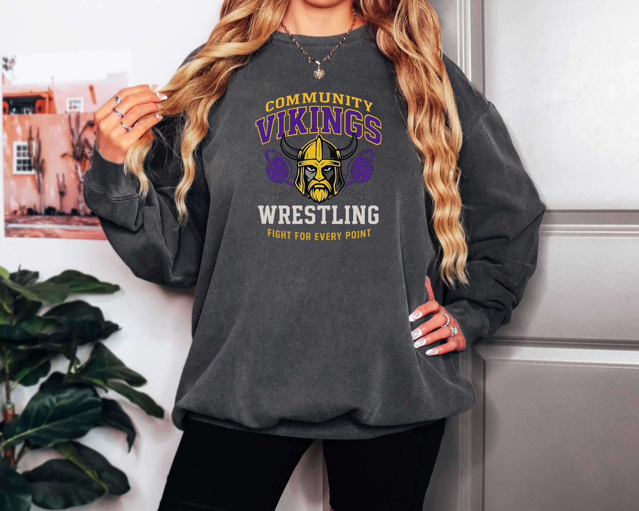 Community Vikings Wrestling Comfort Colors Crewneck | Fight For Every Point