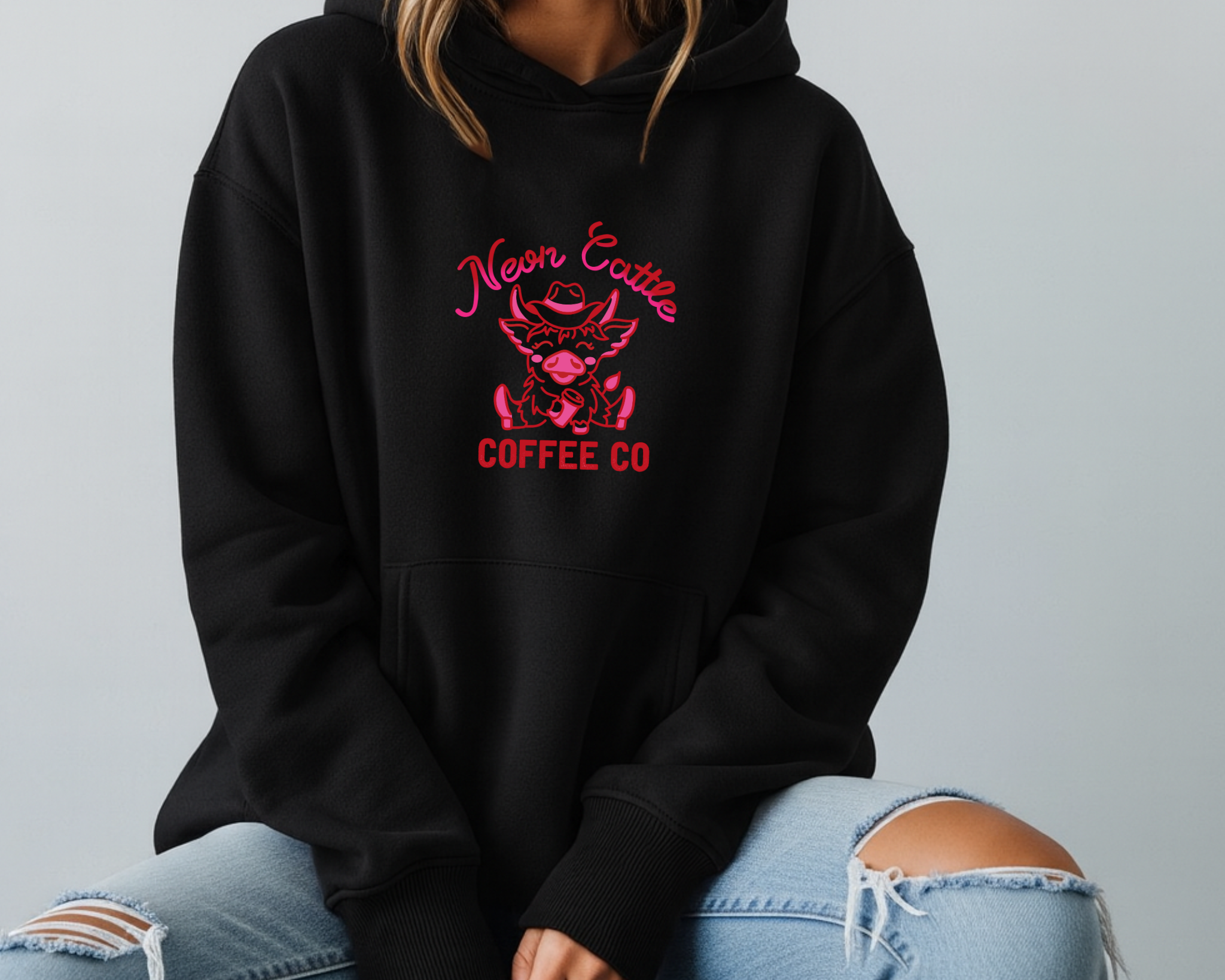 Neon Cattle Coffee Co Valentine Hoodie – Black Pullover Sweatshirt (Limited Edition)