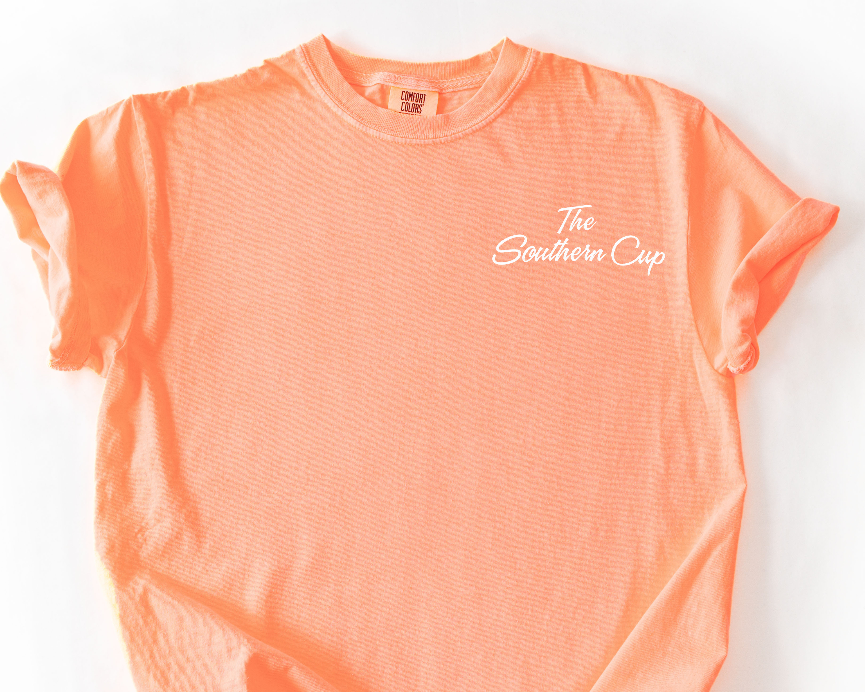 Southern Cup White Script Comfort Colors Tee | Pastel Pocket Logo T-Shirt