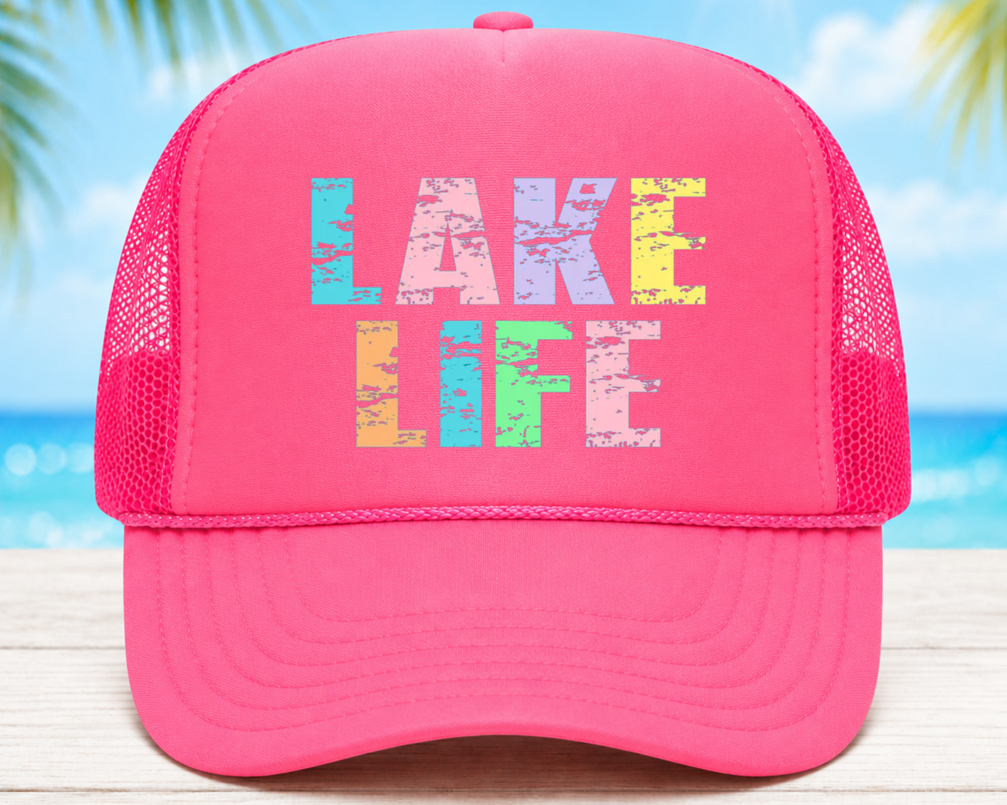 Lake Life Foam Trucker Hat | Summer Lake Graphic Mesh Cap | Vacation Weekend Hat