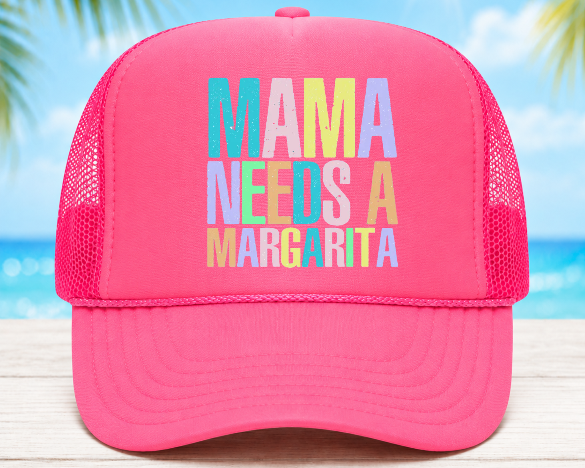 Mama Needs a Margarita Foam Trucker Hat – Pink Summer Graphic Mesh Cap