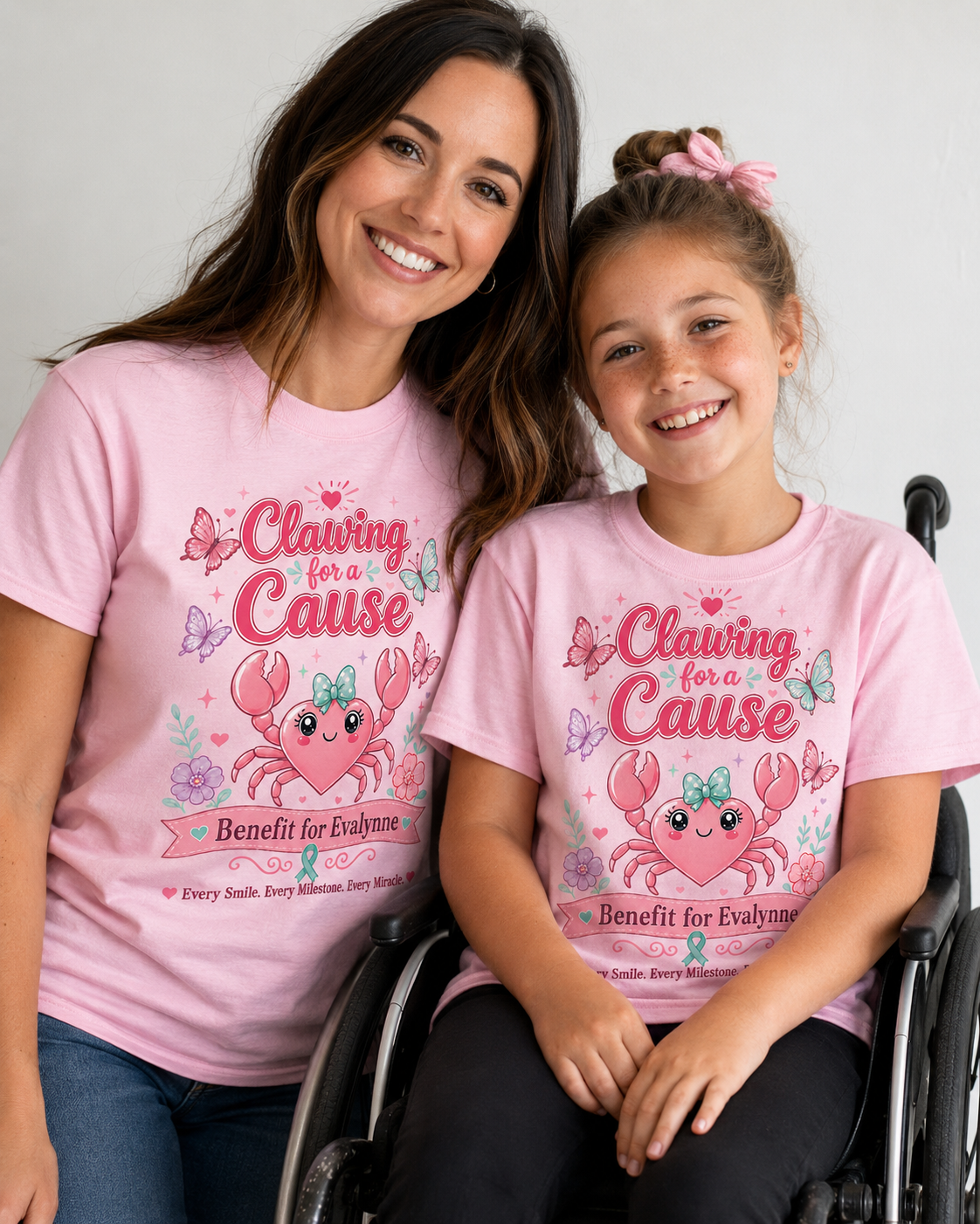 Clawing for a Cause Benefit for Evalynne Shirt -  Gildan Girlie Crab Fundraiser Tee