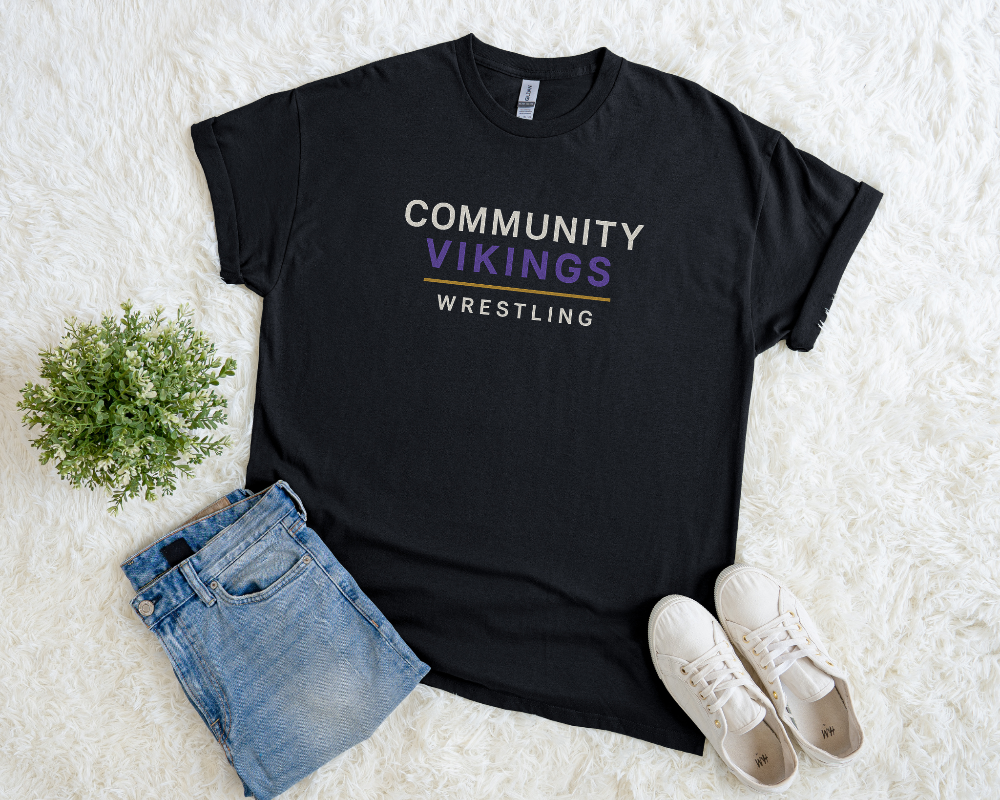 Community Vikings Wrestling Tee | Purple & Gold School Spirit Shirt