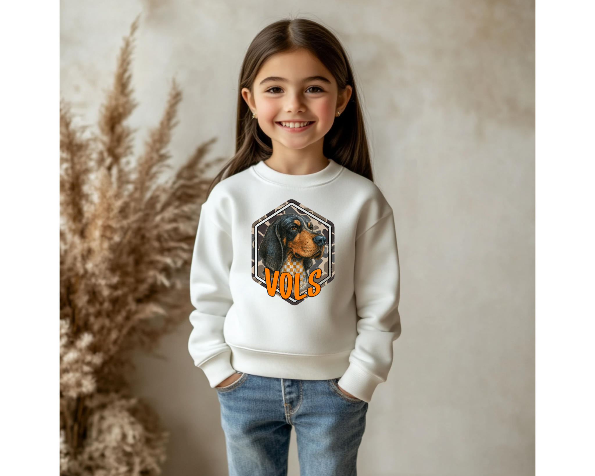 Youth Camo Smokey VOLS Sweatshirt | Kids Tennessee Game Day Crewneck | Checkerboard Smokey Vols Pullover