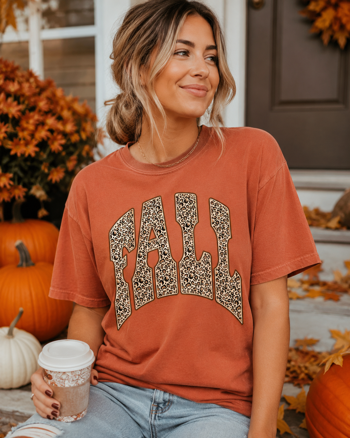 Leopard FALL Graphic Tee - Pumpkin Patch Shirt - Comfort Colors Unisex Fit Boutique Fall Tee