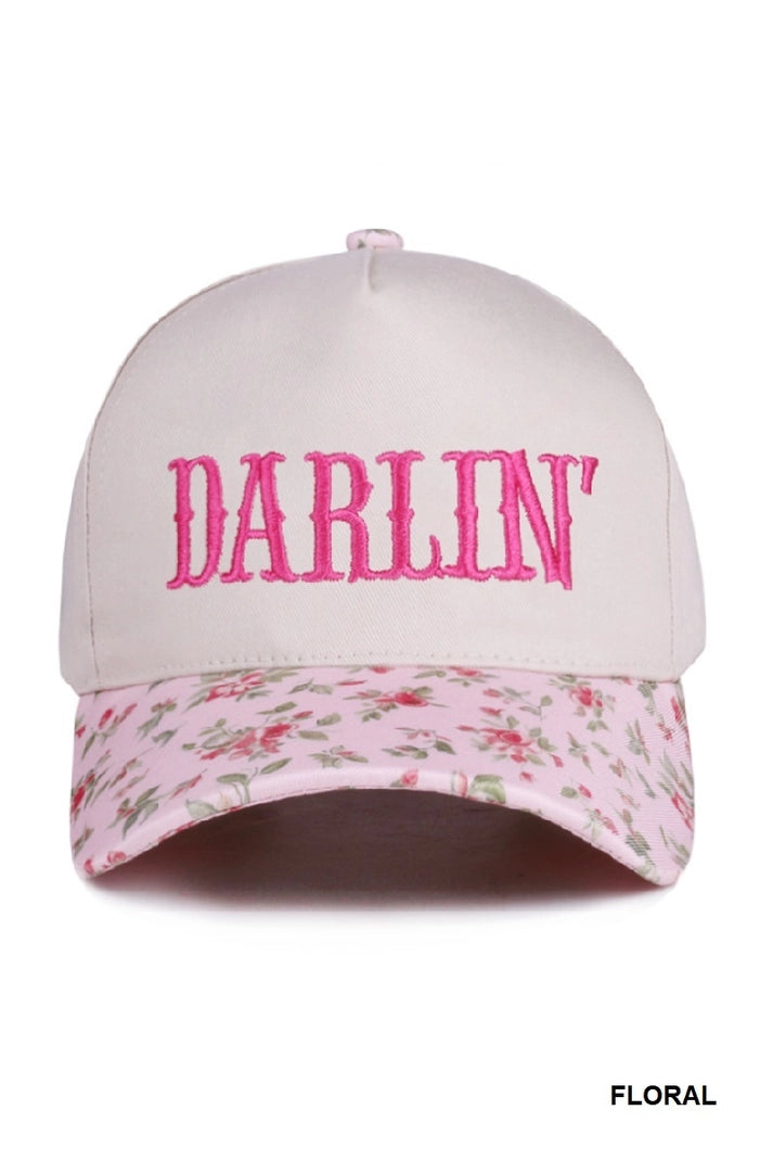 Darlin' Embroidered Two-Tone Floral Canvas Cotton Cap