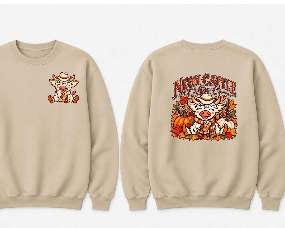 Neon Cattle Coffee Co Fall Gildan 1800 Crewneck Sweatshirt