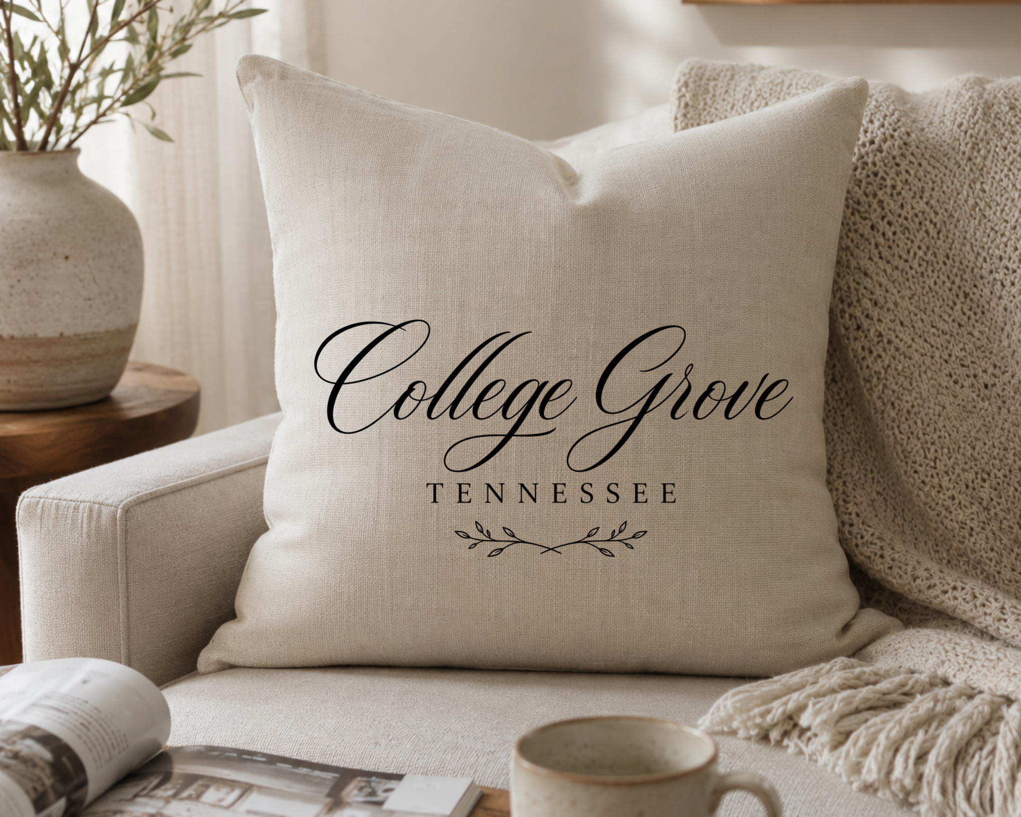 College Grove Tennessee 20x20 Waterproof Lined Throw Pillow Cover | Southern Linen Porch Pillow Case
