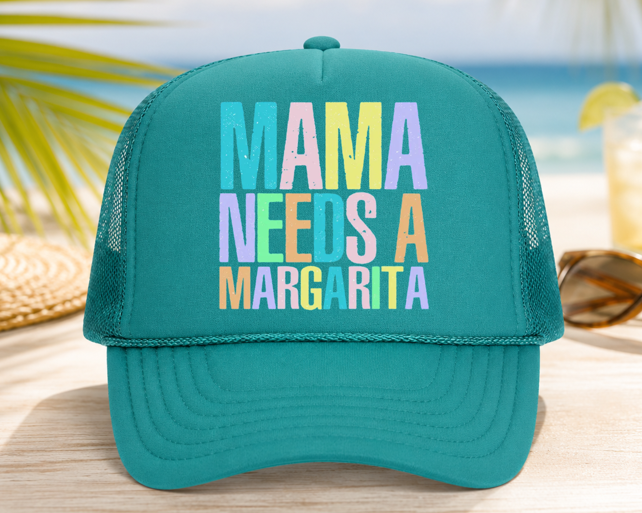 Mama Needs a Margarita Foam Trucker Hat – Pink Summer Graphic Mesh Cap