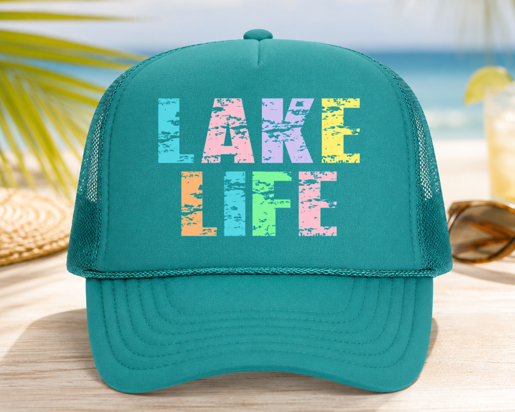 Lake Life Foam Trucker Hat | Summer Lake Graphic Mesh Cap | Vacation Weekend Hat