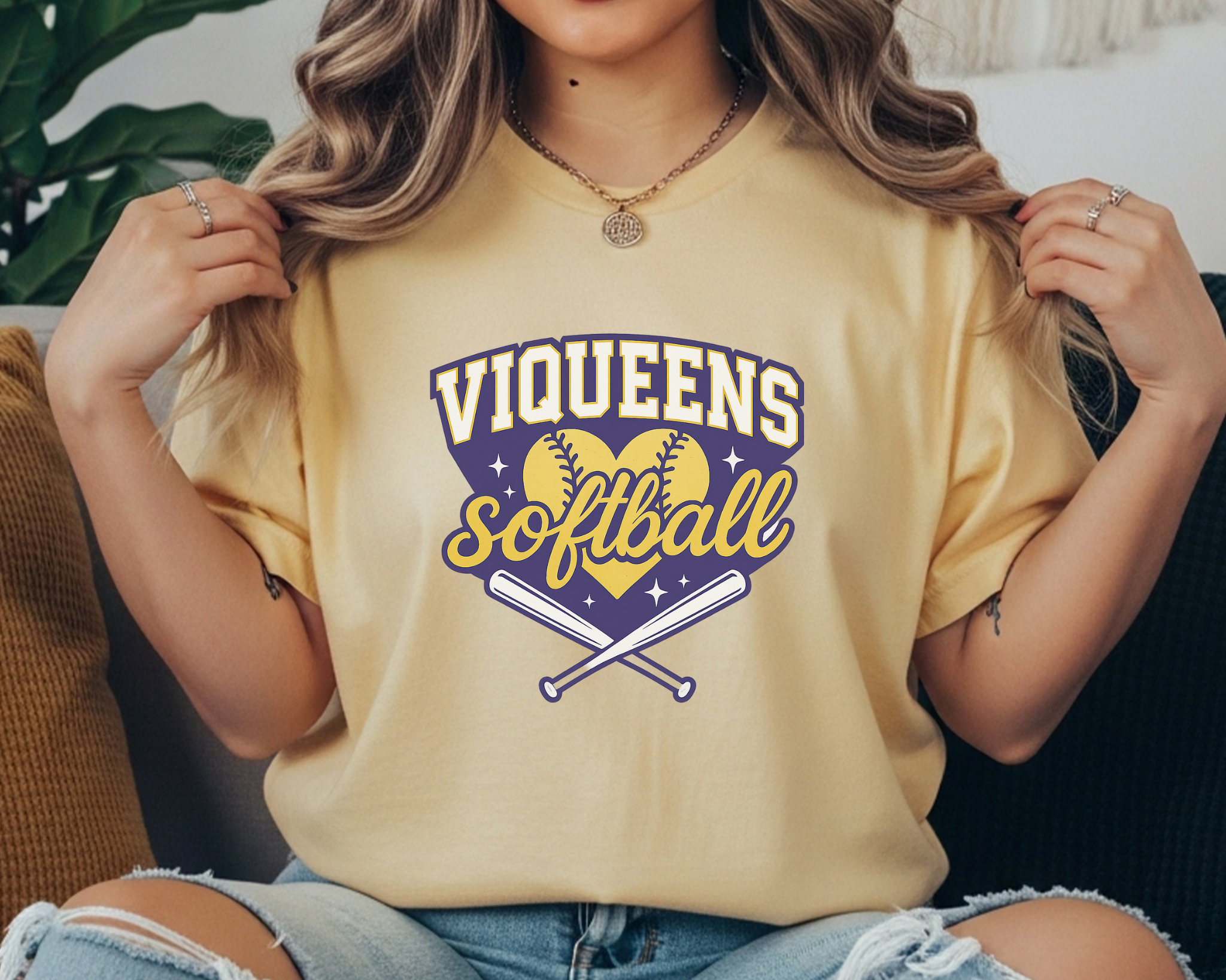 Viqueens Softball Comfort Colors Tee | Purple & Yellow Game Day Shirt