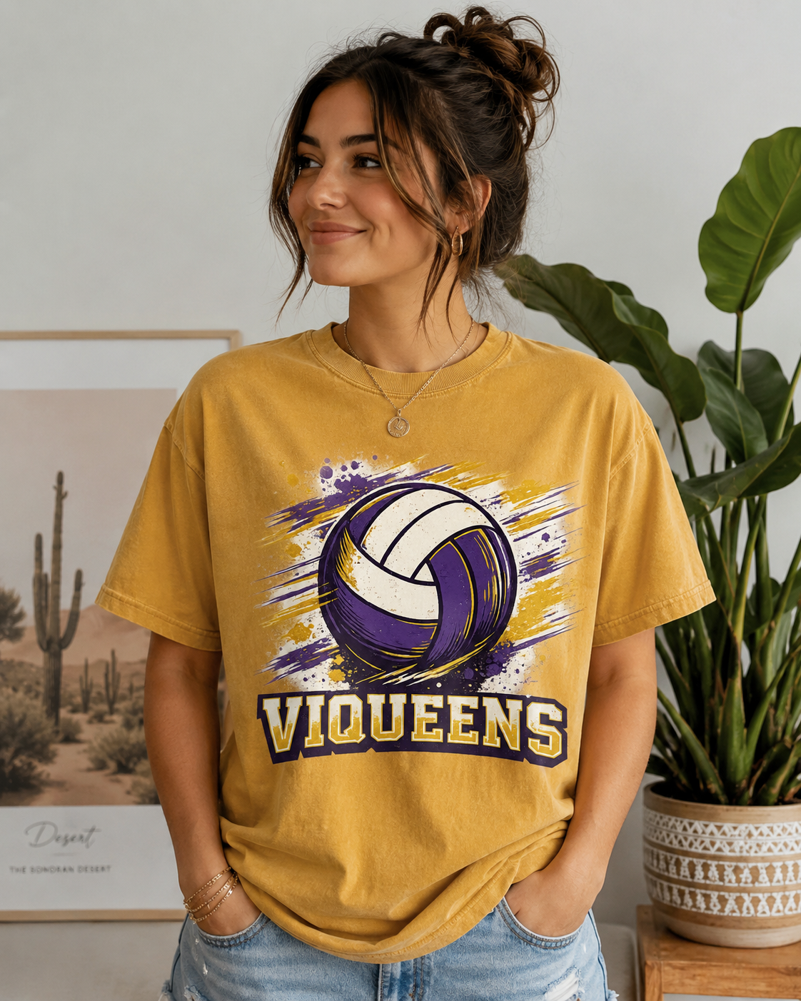 Viqueens Volleyball Comfort Colors Tee - CHS Spirit Shirt - Purple Gold Volleyball Tee