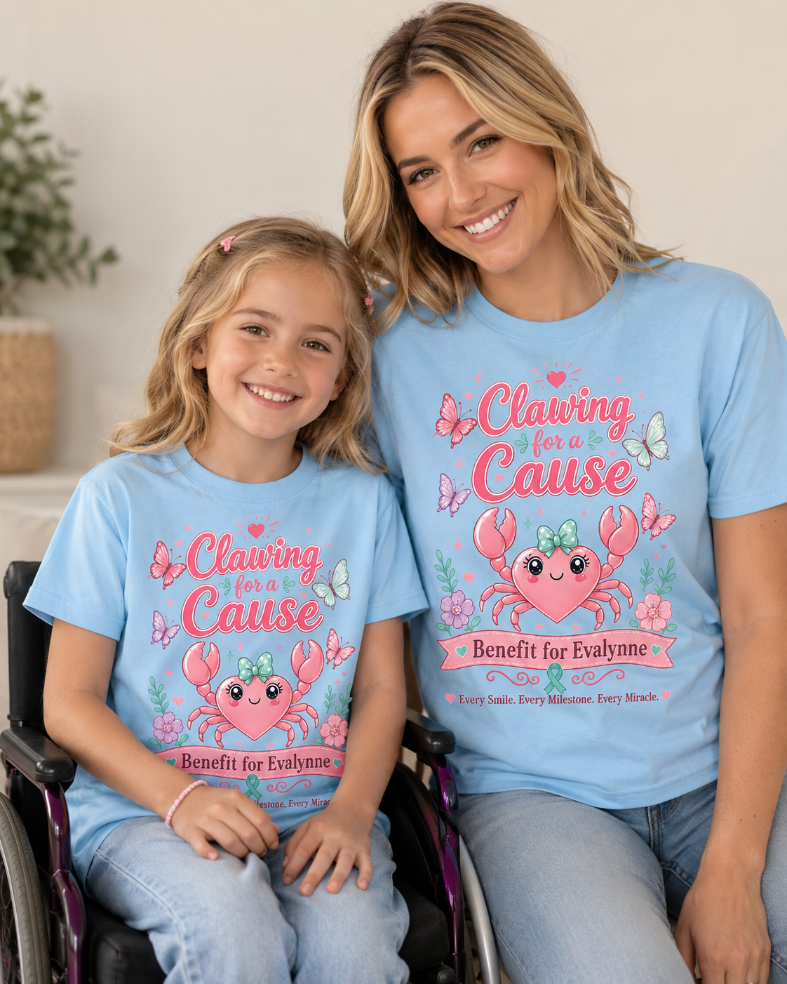 Clawing for a Cause Benefit for Evalynne Shirt -  Gildan Girlie Crab Fundraiser Tee