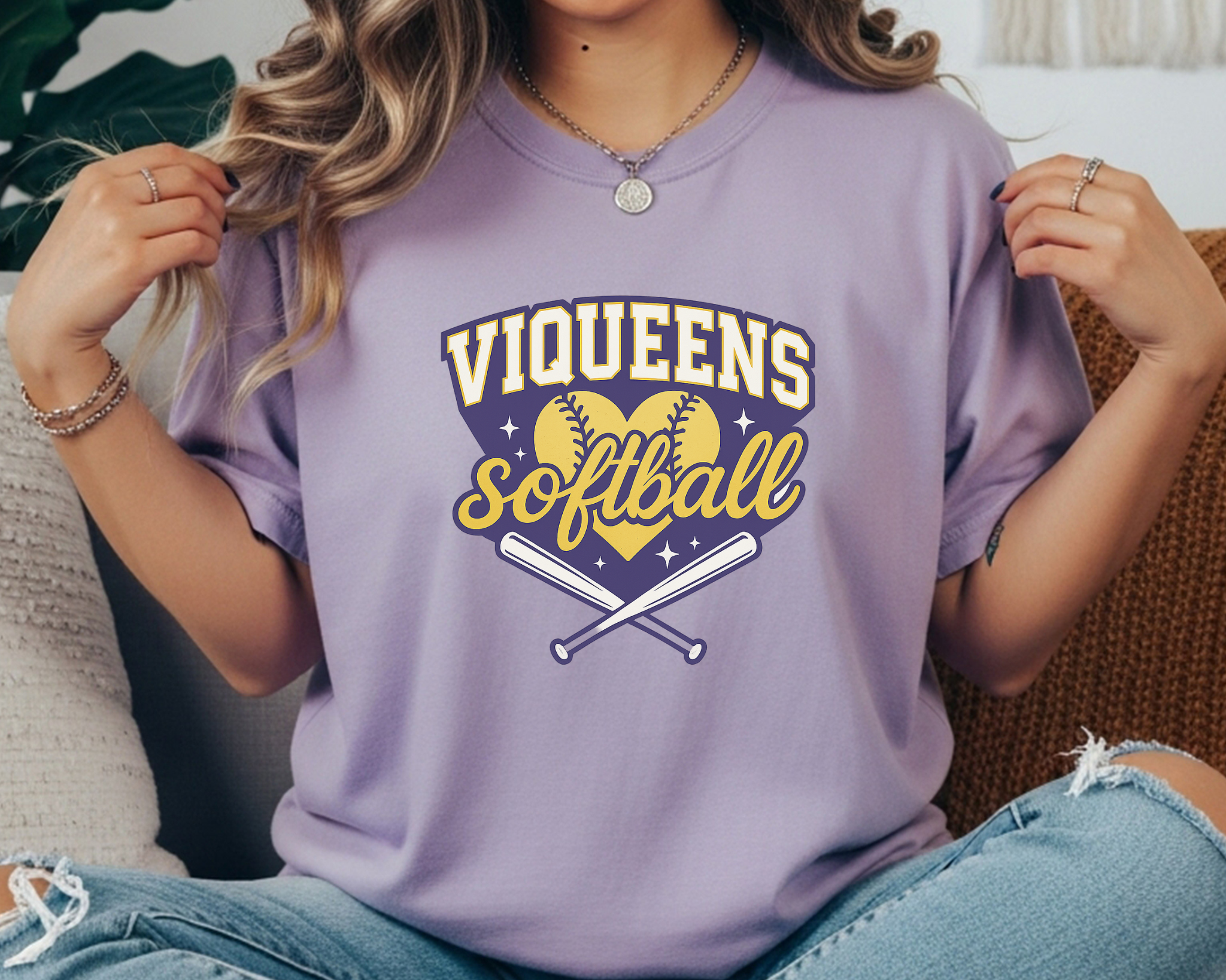 Viqueens Softball Comfort Colors Tee | Purple & Yellow Game Day Shirt