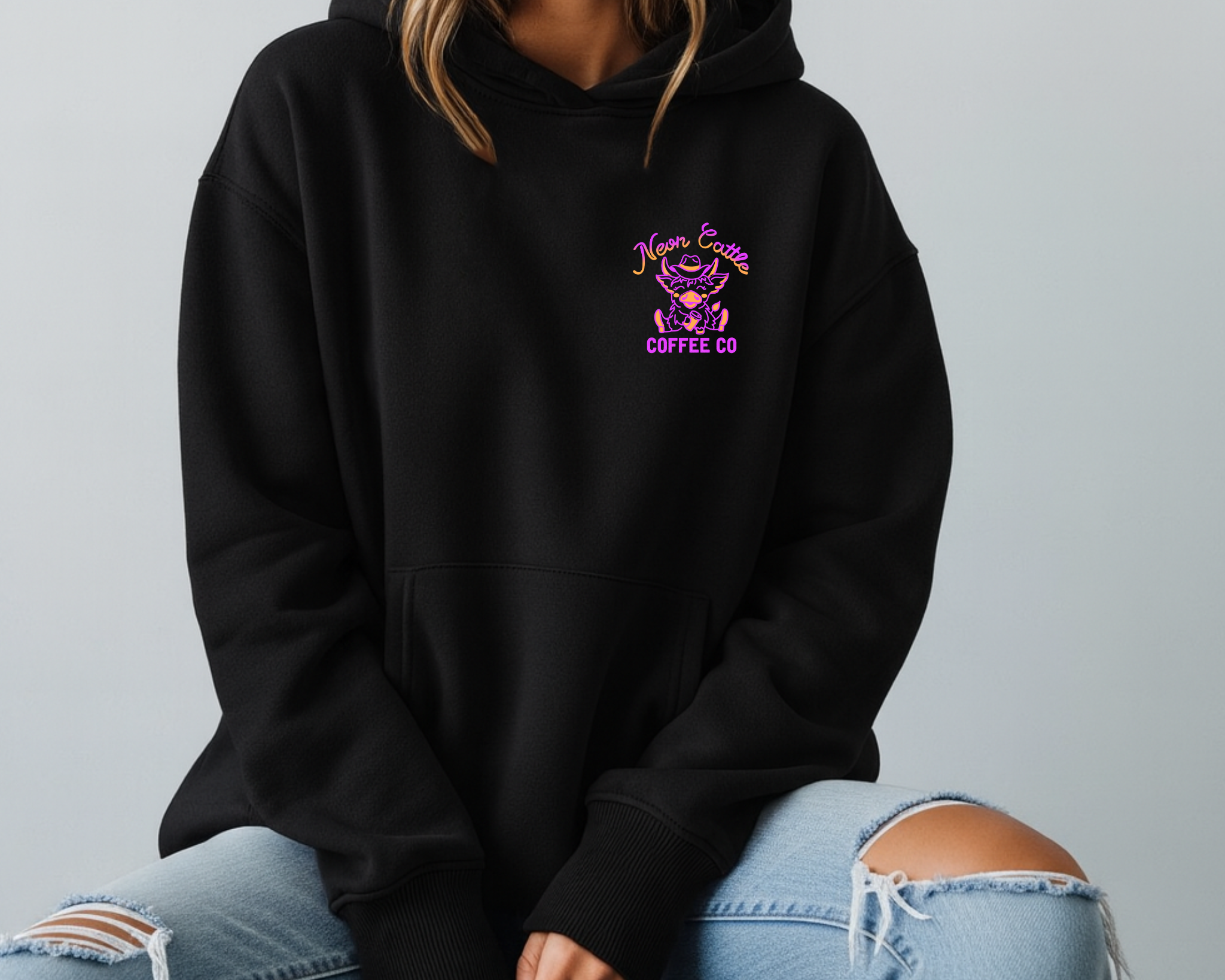 Neon Cattle Coffee Co Pocket Logo Hoodie