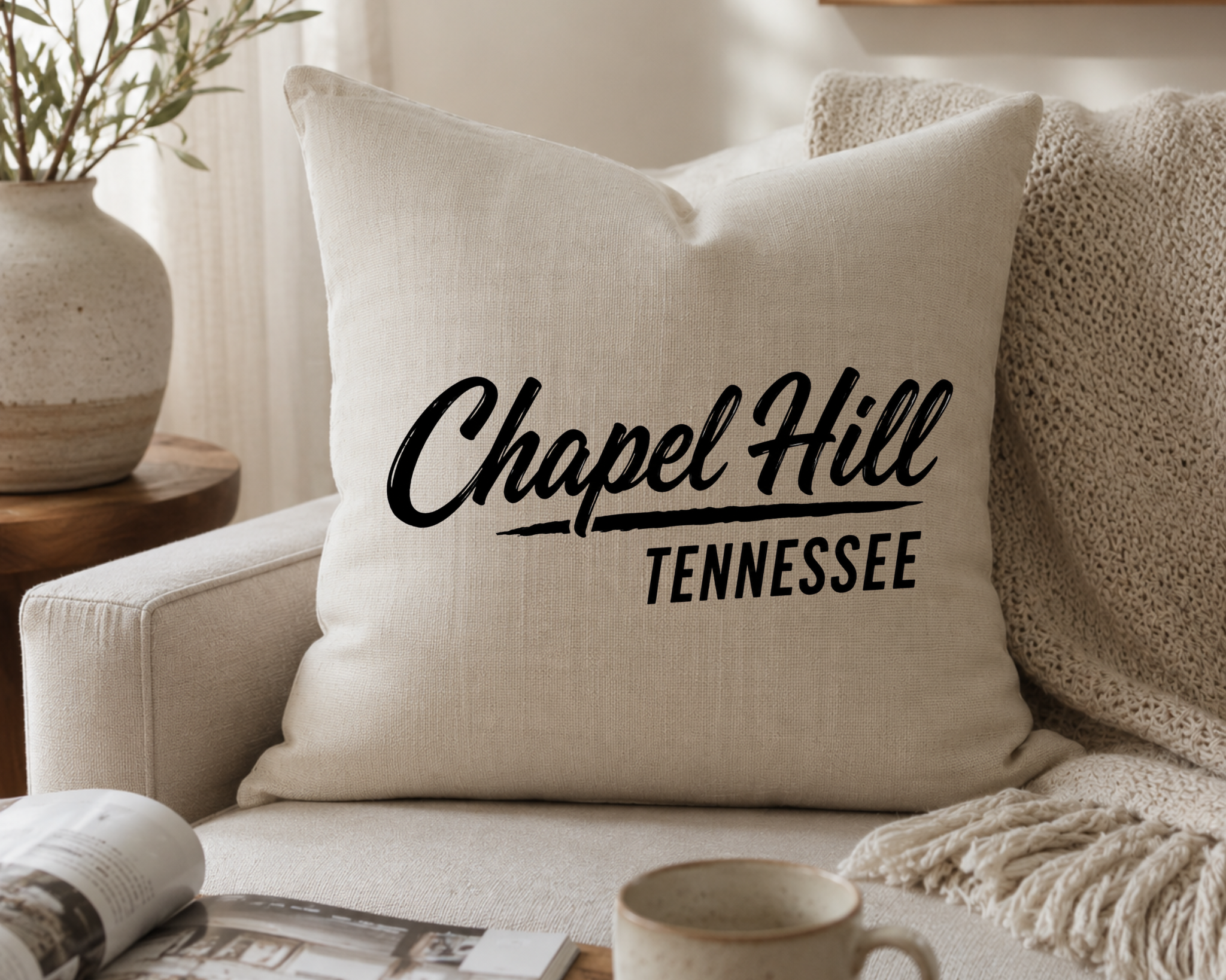Chapel Hill Tennessee 20x20 Waterproof Lined Throw Pillow Cover | Southern Linen Porch Pillow Case