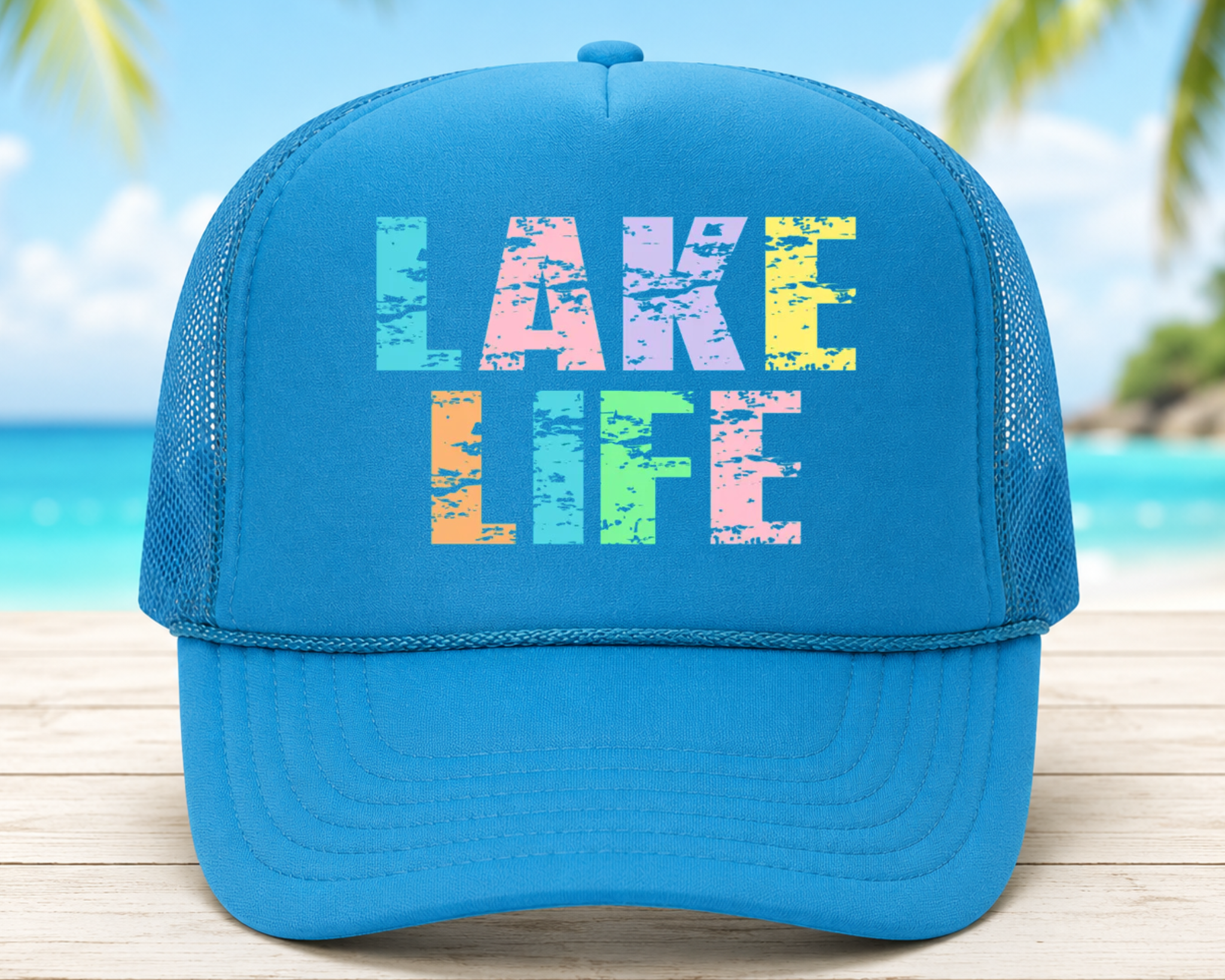 Lake Life Foam Trucker Hat | Summer Lake Graphic Mesh Cap | Vacation Weekend Hat