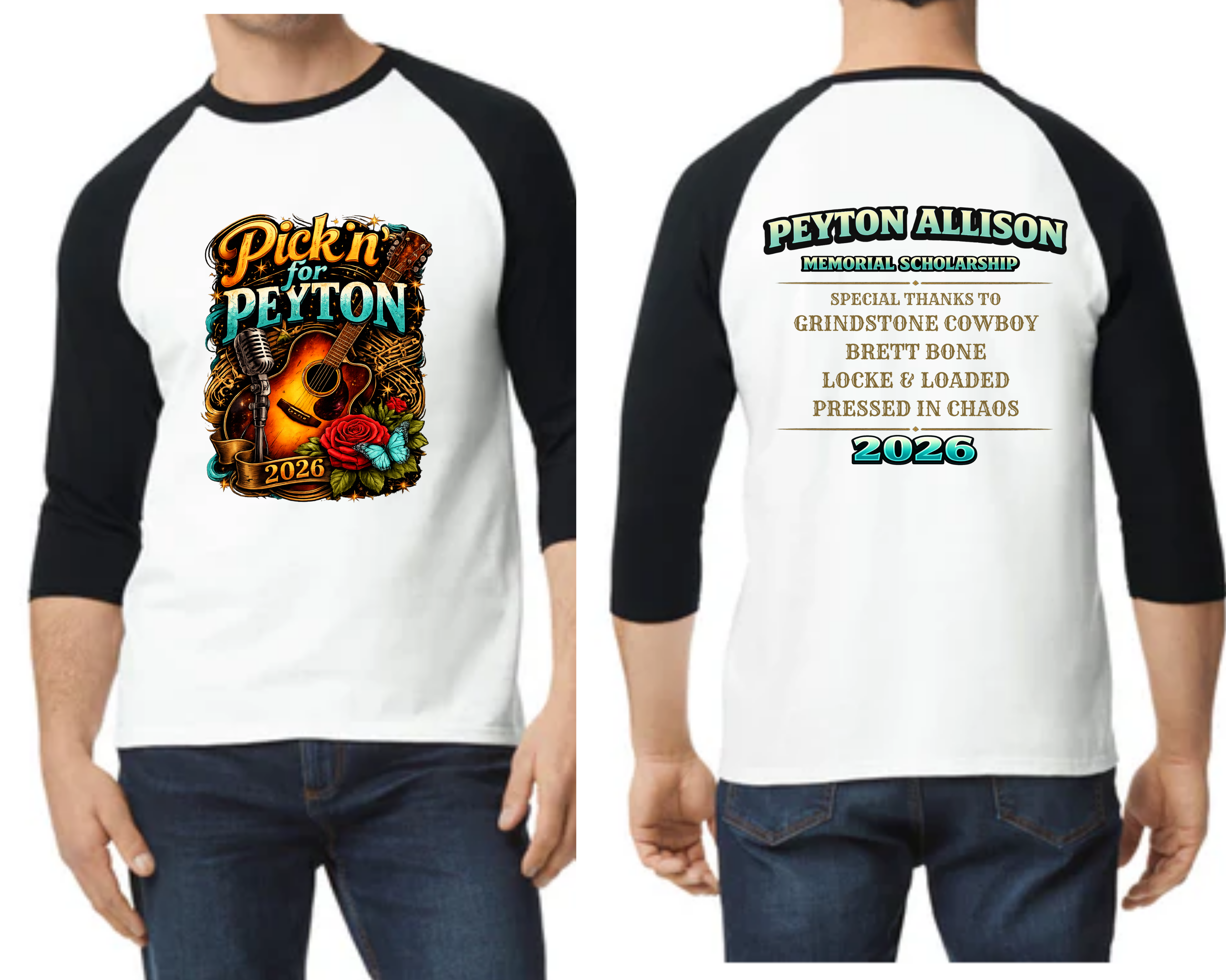 Pickin’ for Peyton 2026 Raglan Tee | Baseball Style Fundraiser Shirt for Peyton Allison Scholarship Fund