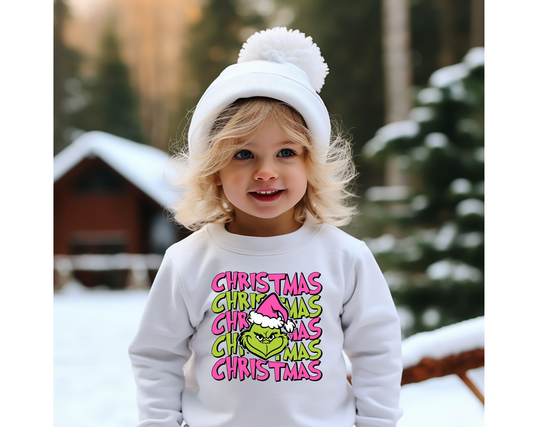 Youth “Christmas” Grinch-Inspired Sweatshirt | White Holiday Pullover