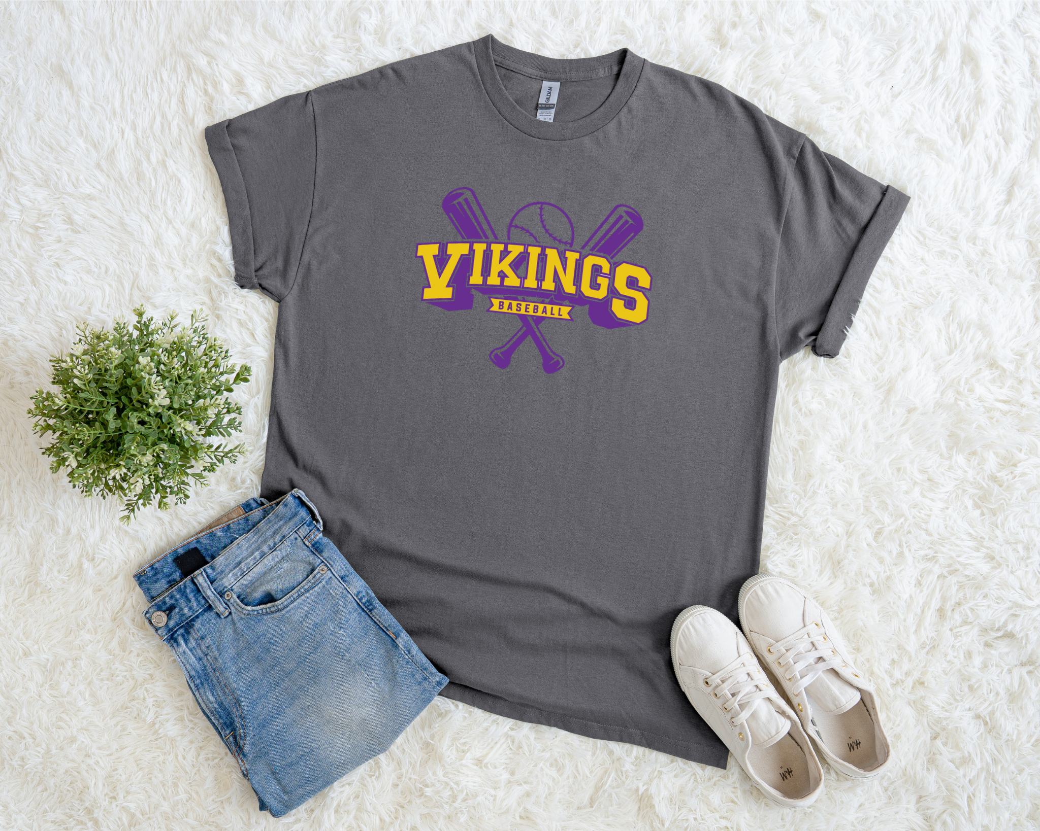Vikings Baseball Tee | Game Day Spirit Shirt in Purple & Gold